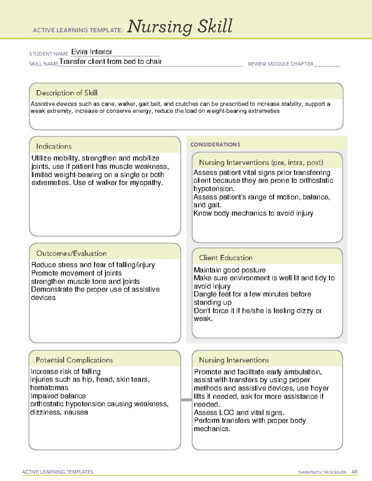 Nursing Skill Template