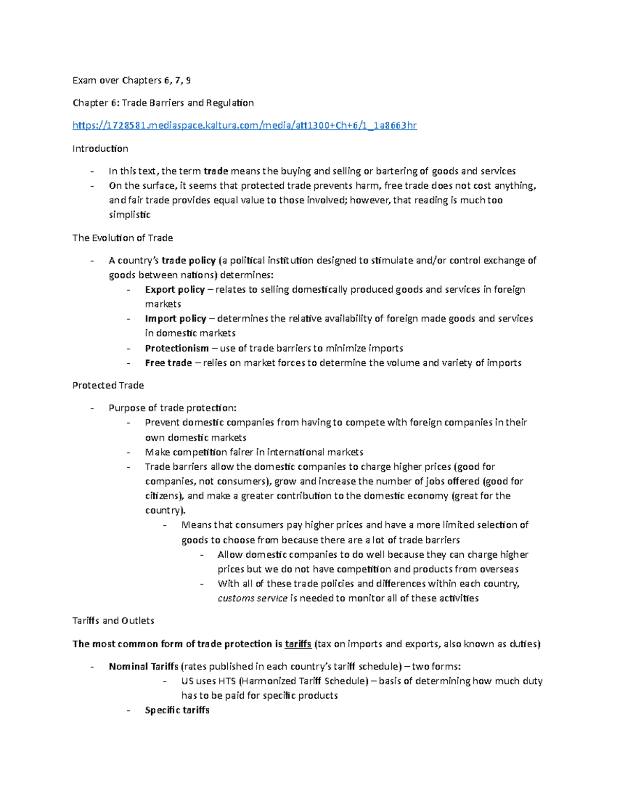 Test 2 notes - Exam over Chapters 6, 7, 9 Chapter 6: Trade Barriers and ...