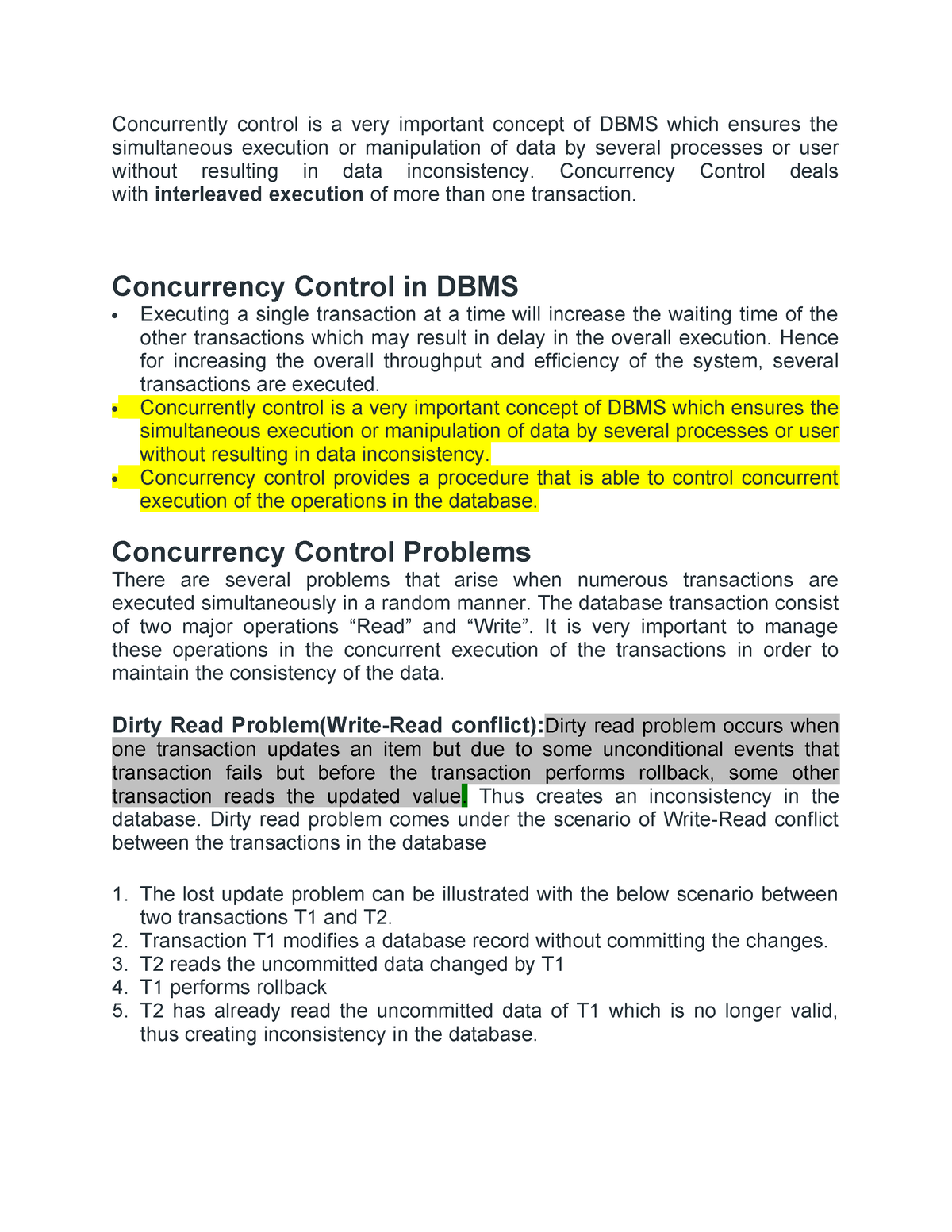 Concurrency Control - Concurrency Control Deals With Interleaved ...