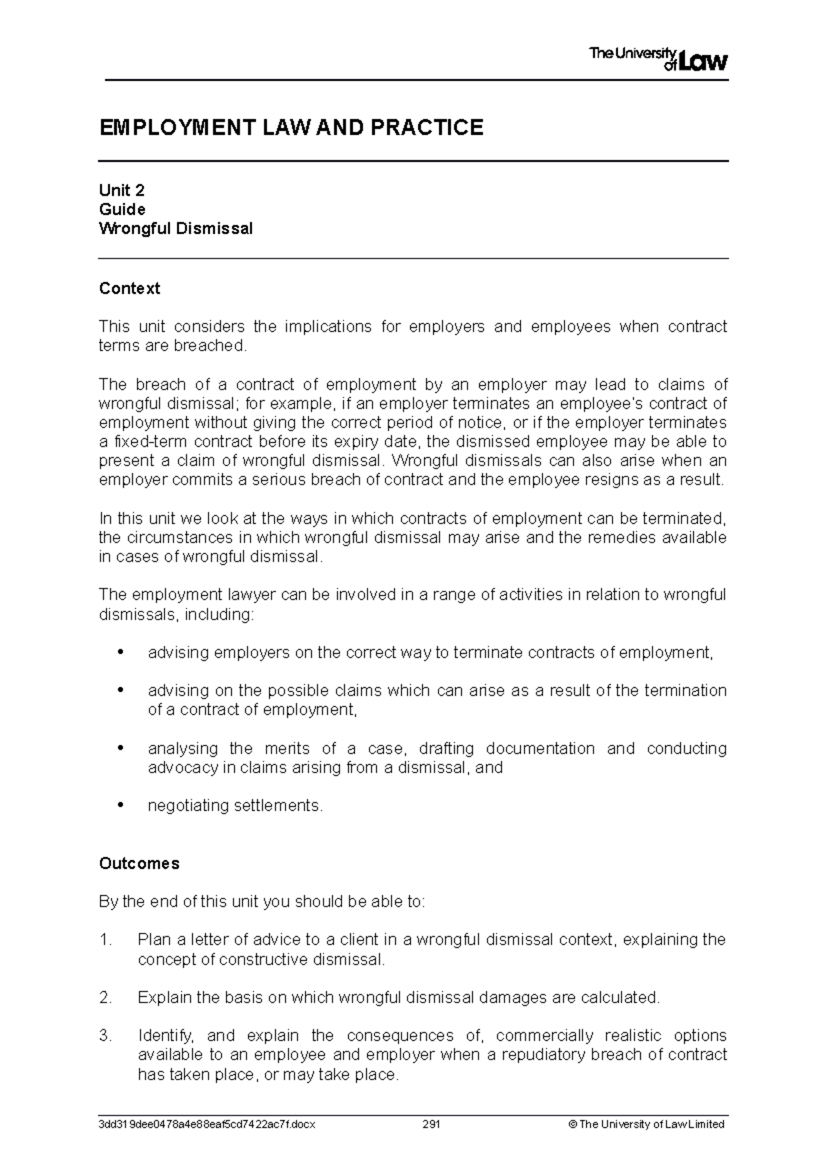Employment Law WS 2 Wrongful Dismissal - EMPLOYMENT LAW AND PRACTICE ...