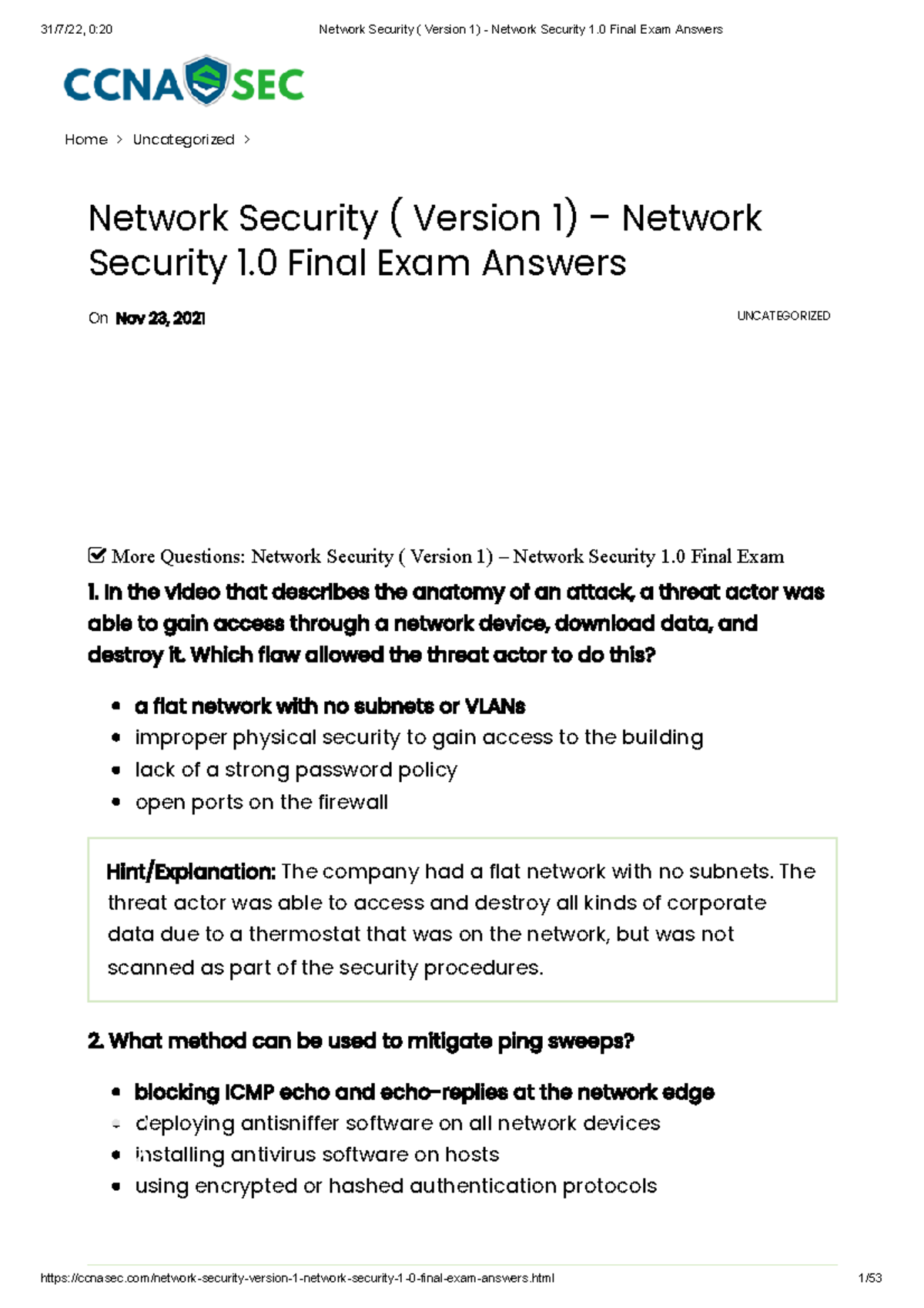 Network Security Version 1 Network Security 10 Final Exam Answers