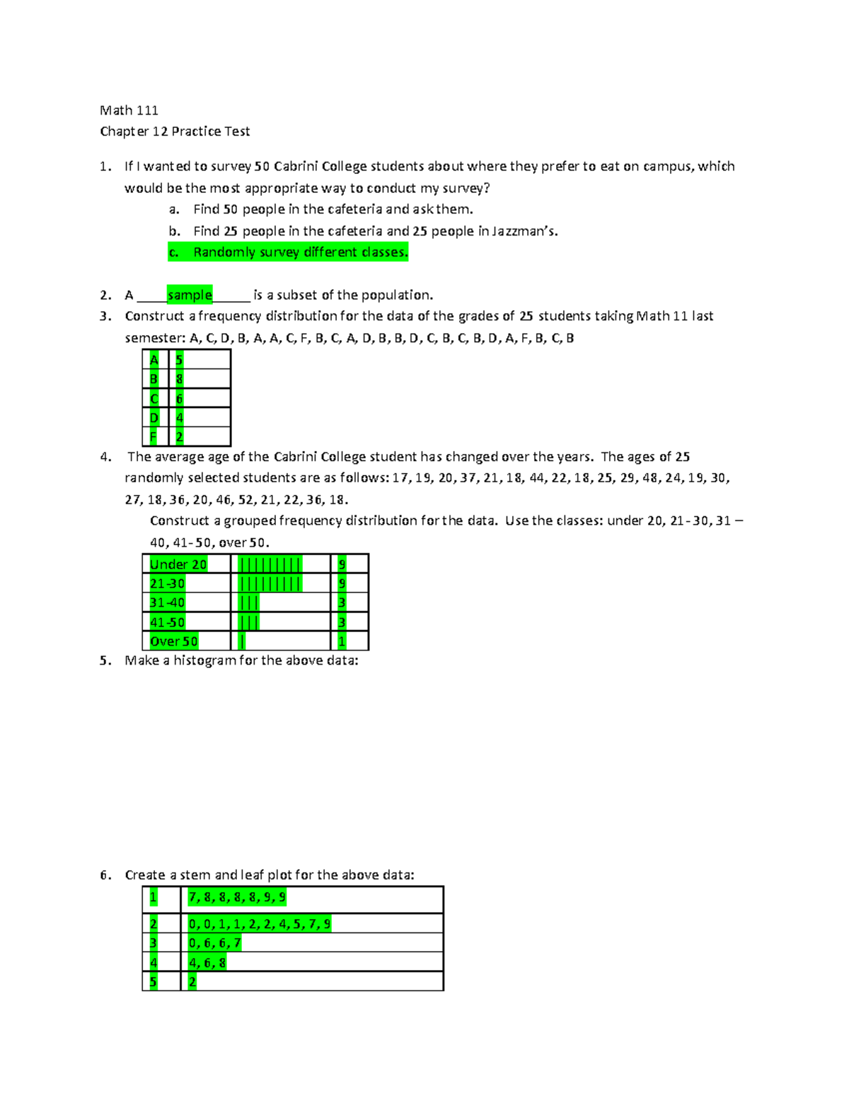 Math 111 Practice Test Chapter 12 Answers - Math 111 Chapter 12 ...