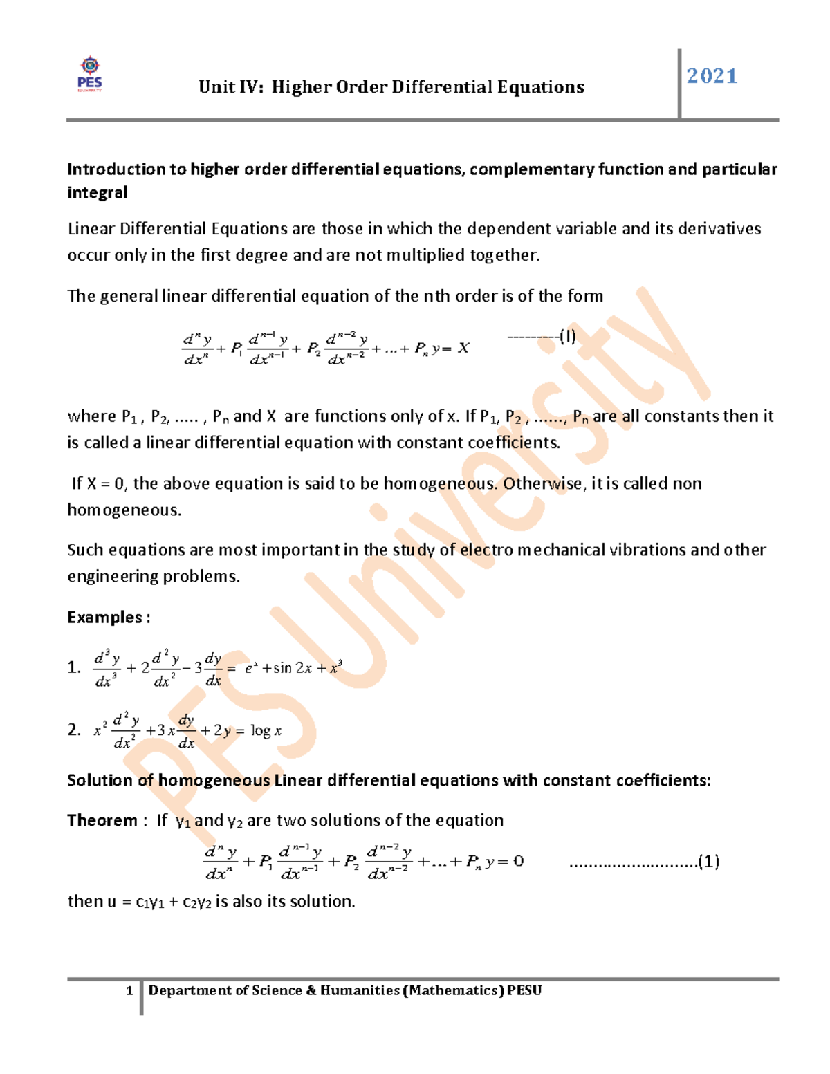 Higher Order Differential Equations Introduction To Higher Order