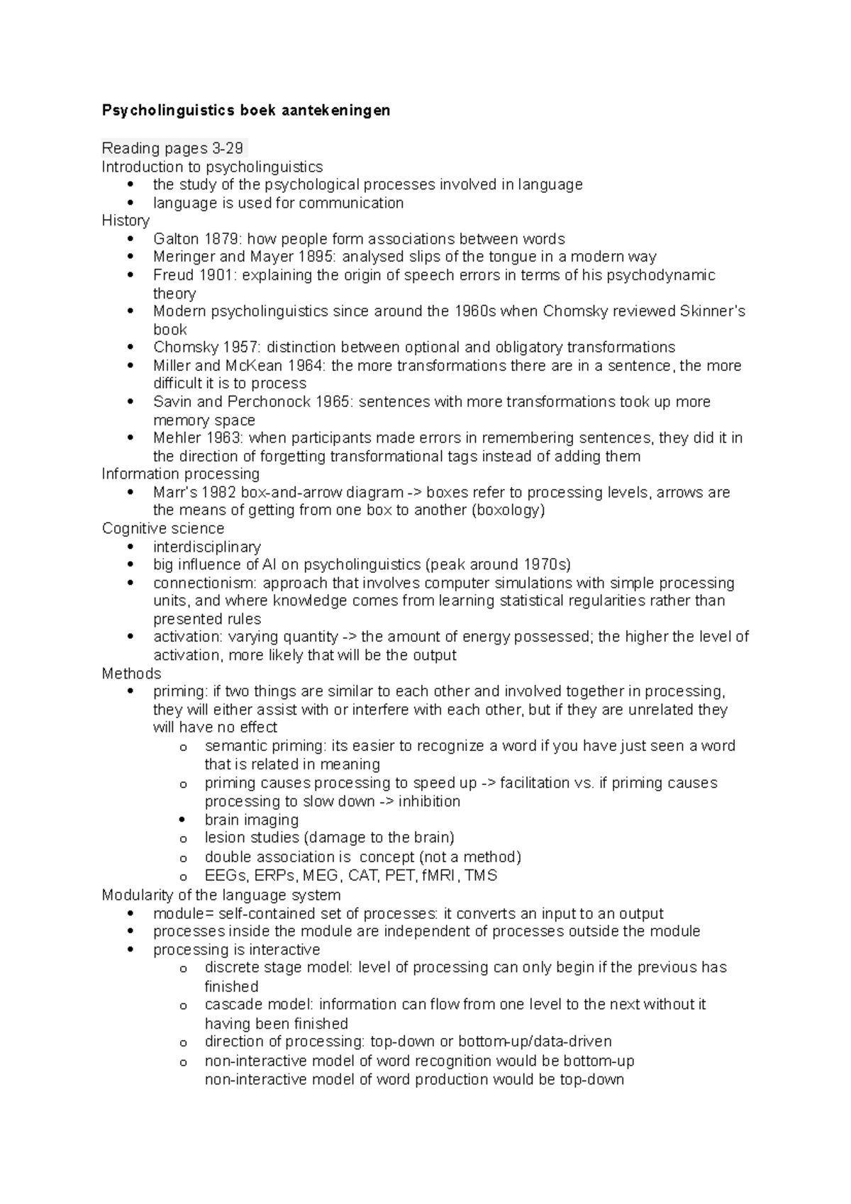 Psycholinguistics Boek Aantekeningen 'The Psychology Of Language ...