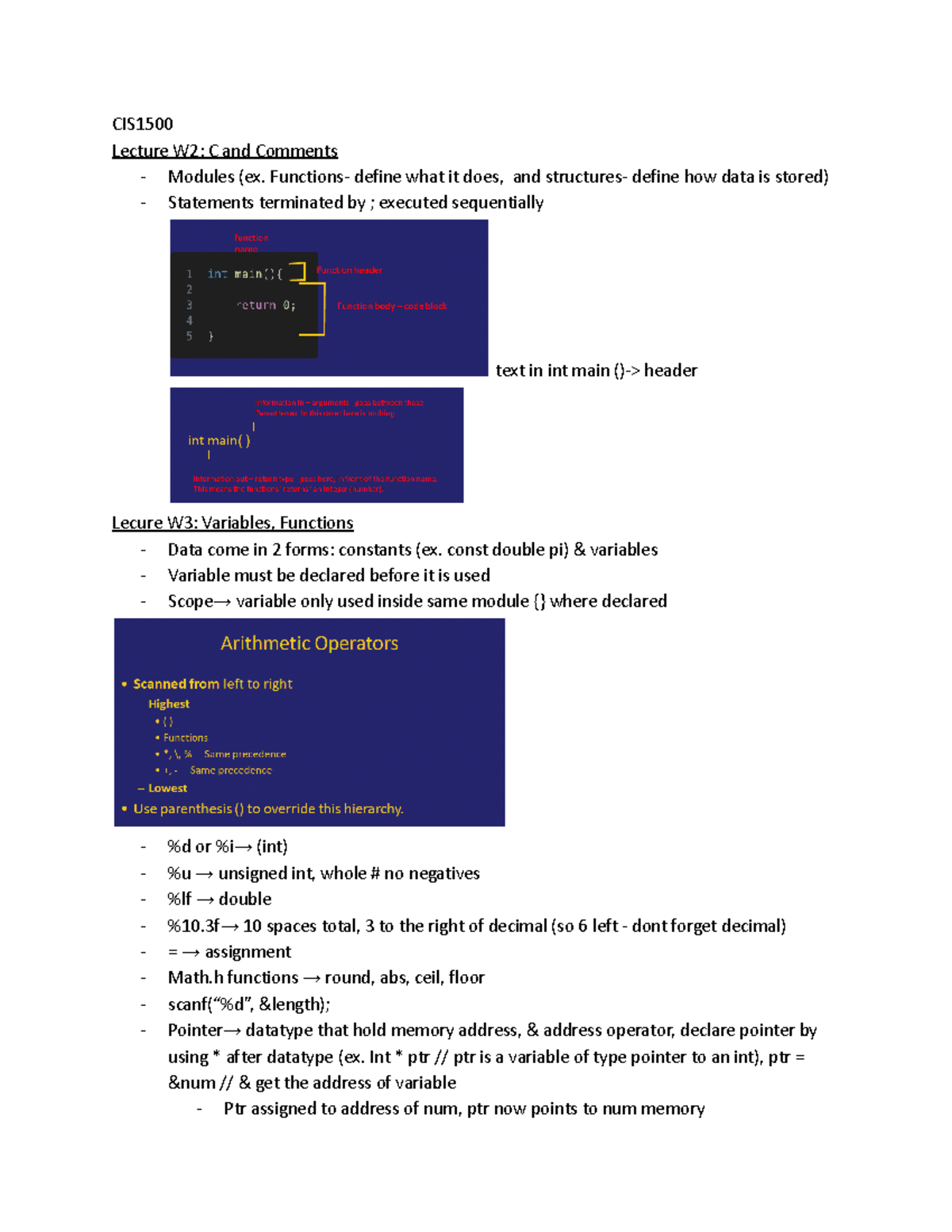 CIS1500 - Chapters 1-7 and corresponding lecture notes condensed - CIS ...
