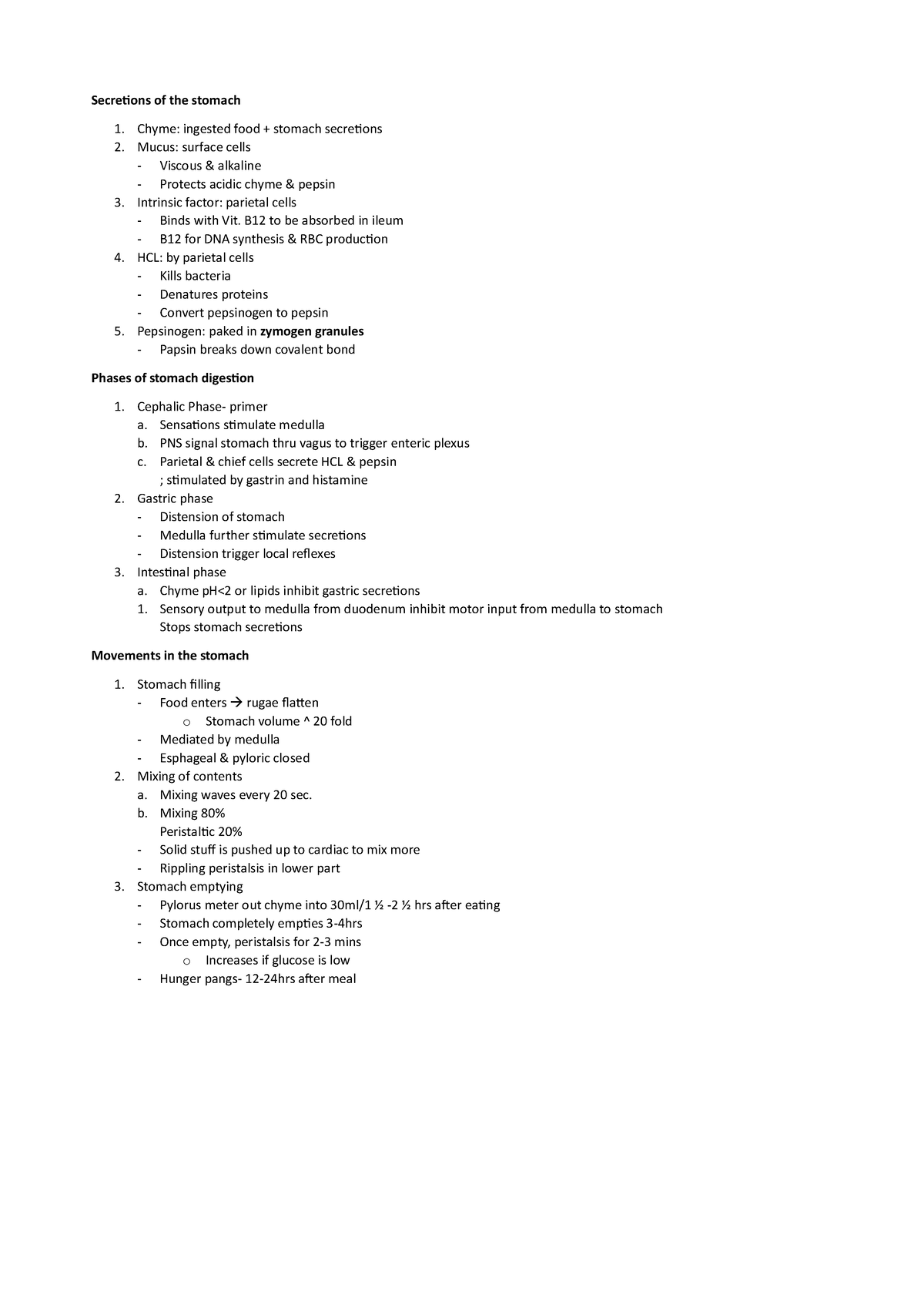 Digestive notes - Secretions of the stomach 1. Chyme: ingested food ...