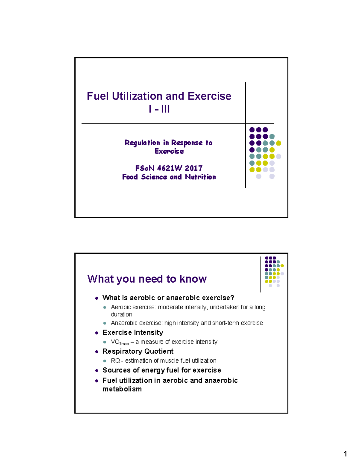 Fuel and Exercise IIII 2017 Notes 2pg Fuel Utilization and Exercise