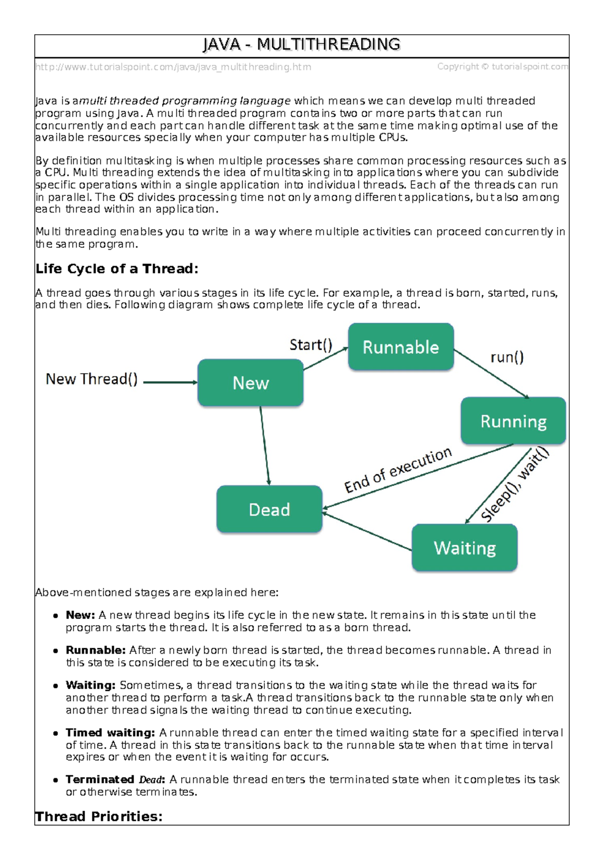Java multithreading - thankyou - tutorialspoint/java/java ...