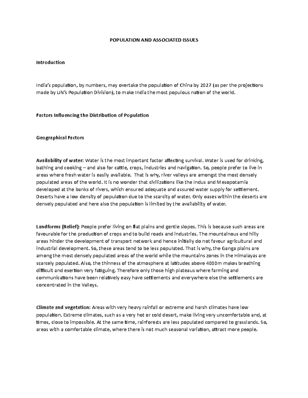 Population Ans Associated Issues POPULATION AND ASSOCIATED ISSUES
