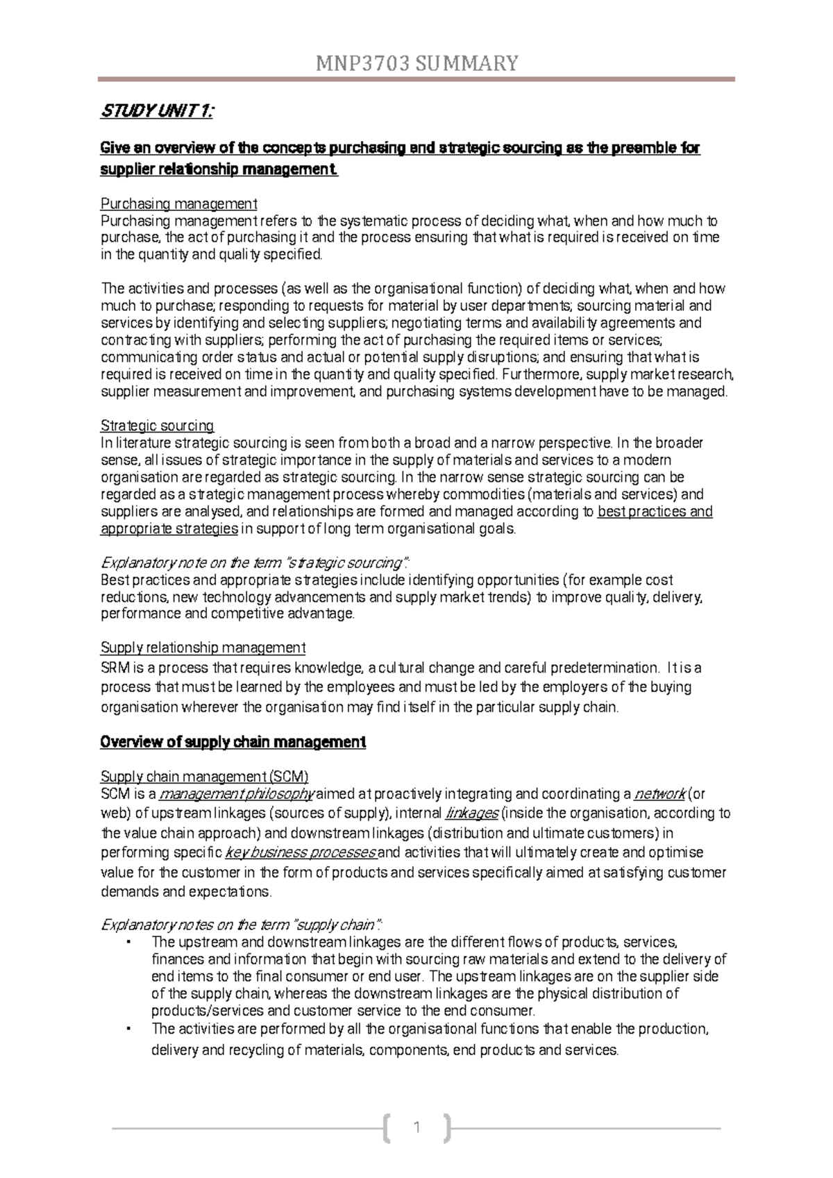 MNP3703 Learning Outcomes WITH Answers - STUDYUNIT1: - Studocu
