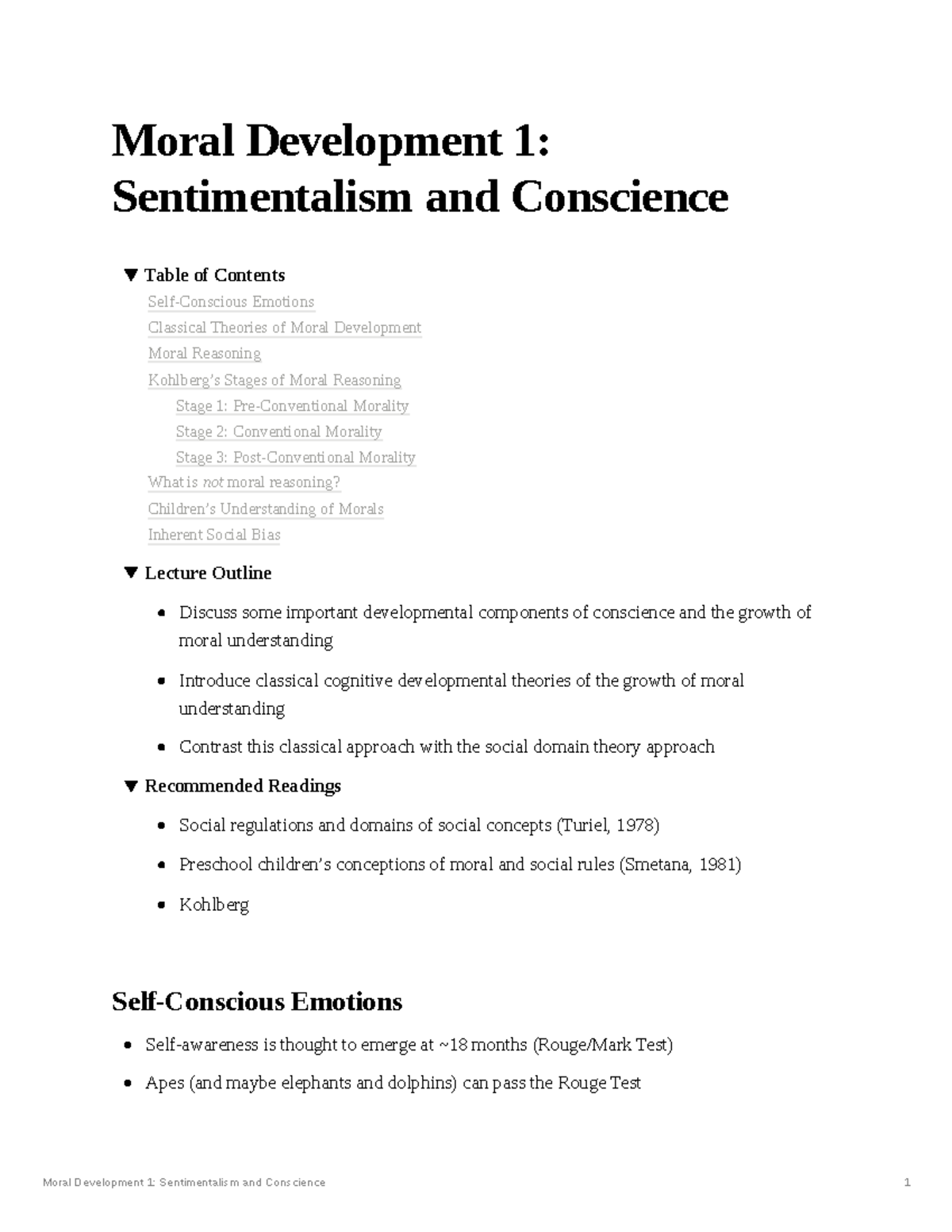 Moral Development 1 Sentimentalism and Conscience - At four o’clock she ...