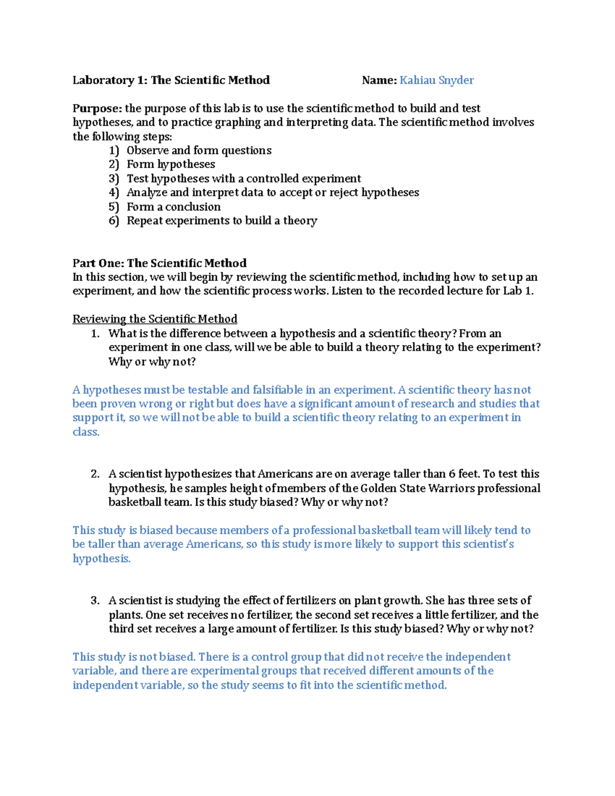 Lab 1 - Scientific Method - Laboratory 1: The Scienti 2 ic Method Name ...