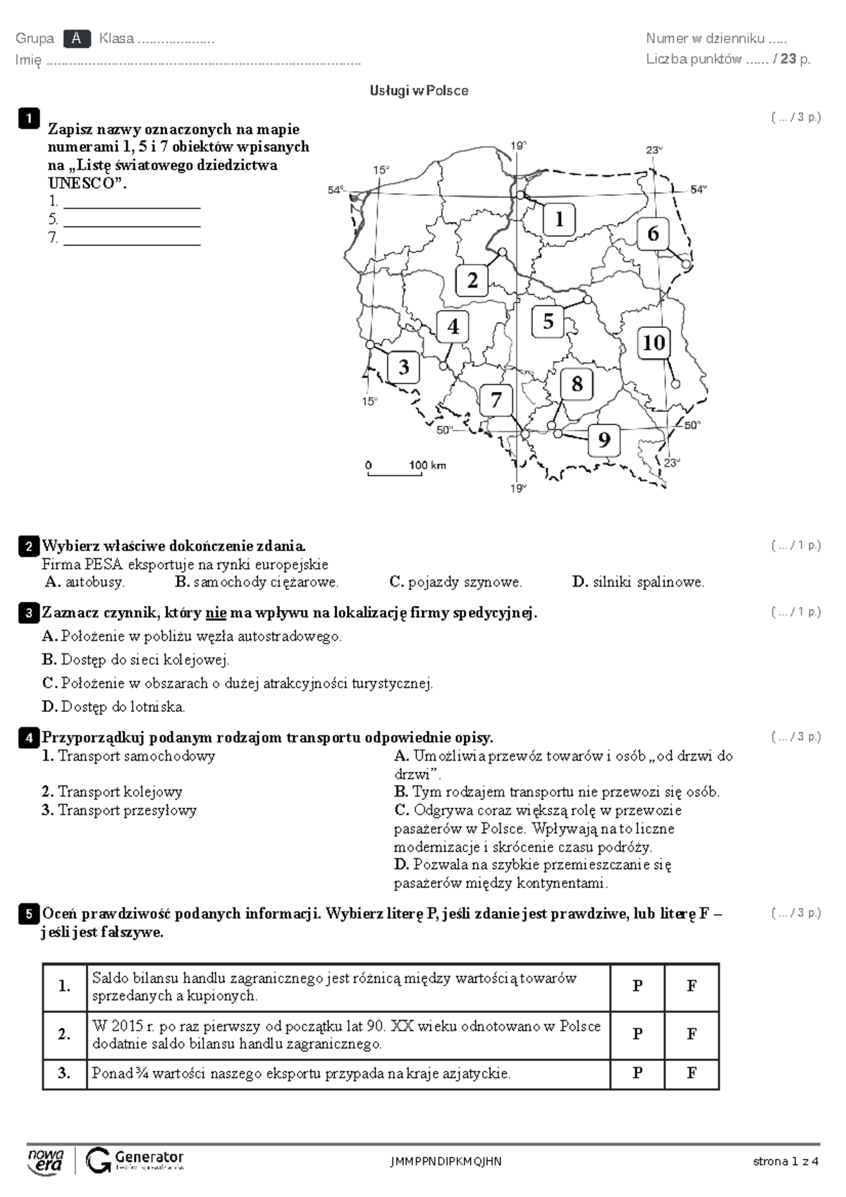 Usługi Polska W świecie Sprawdzian www.studocu.com