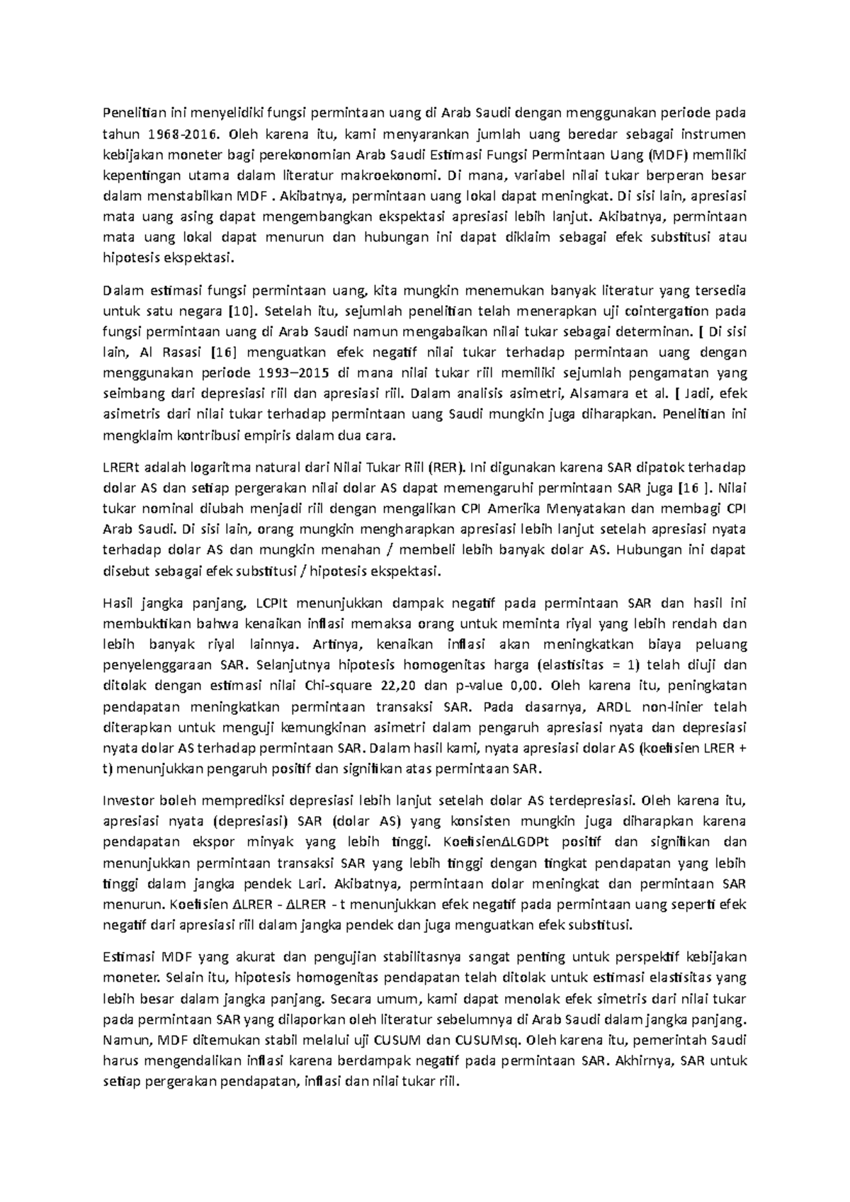 Demand of money in arab Penelitian ini menyelidiki fungsi permintaan