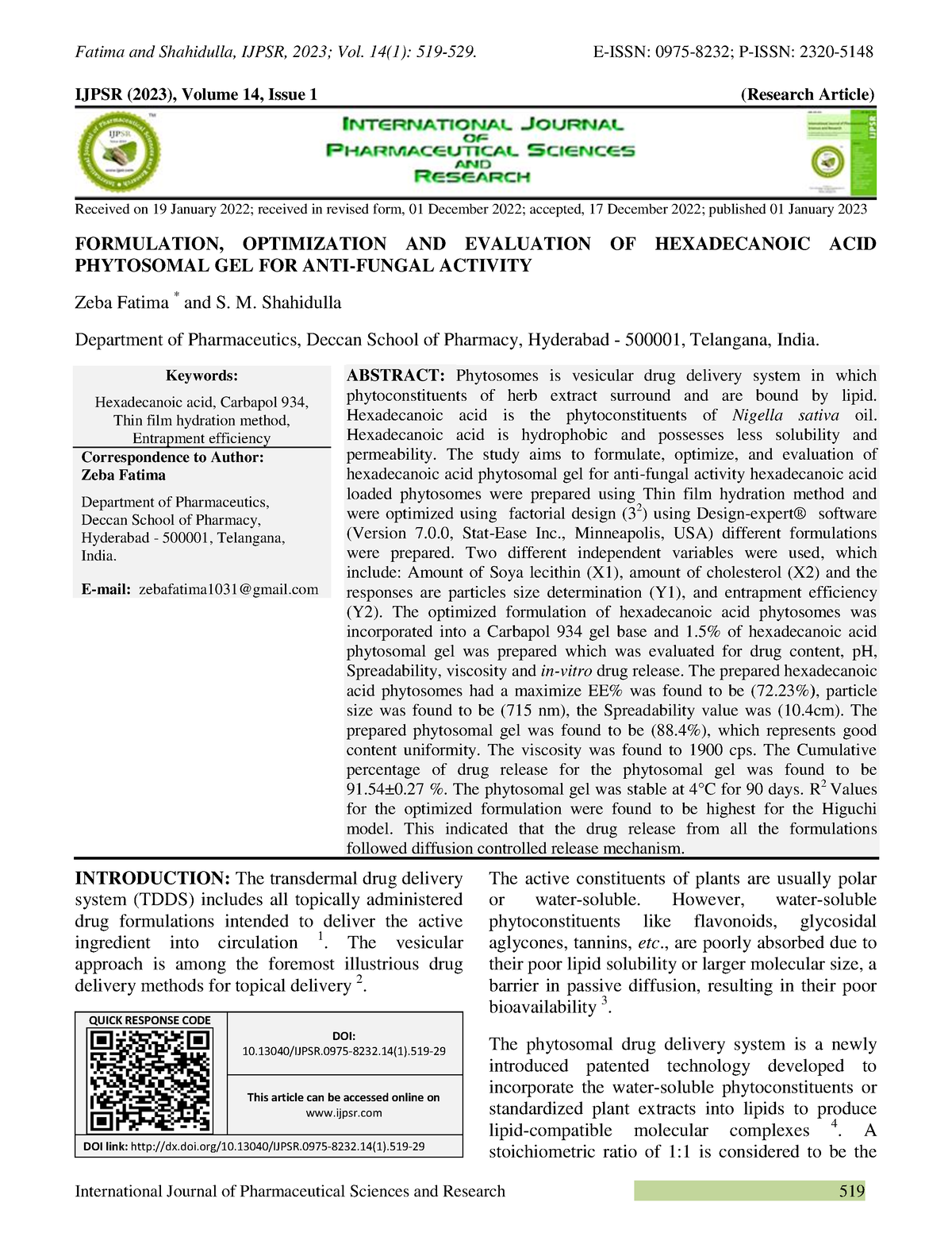 50 Vol 14 Issue 1 January 2023 Ijpsr RA 16959 - IJPSR (2023), Volume 14 ...