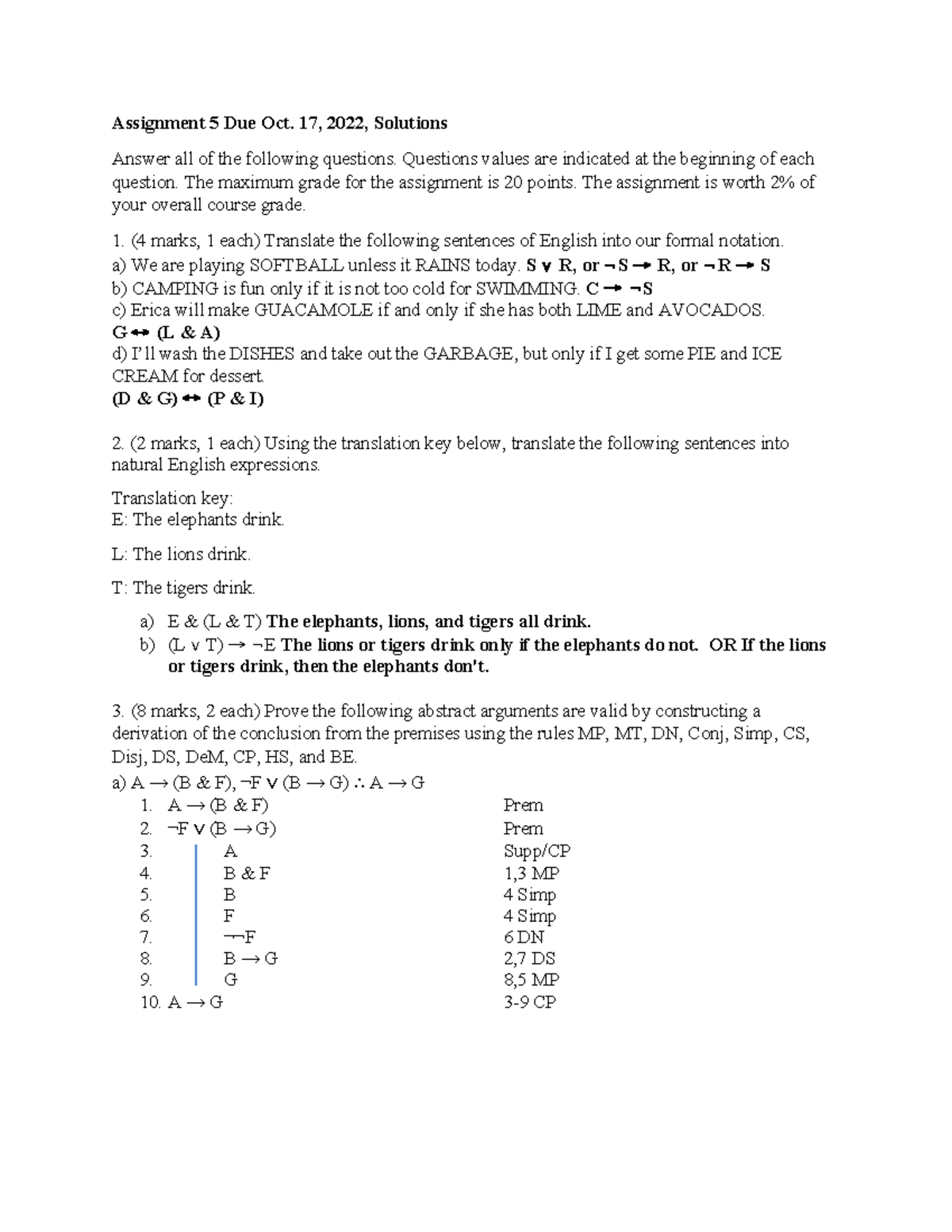 Assignment 5, Solutions - Assignment 5 Due Oct. 17, 2022, Solutions ...