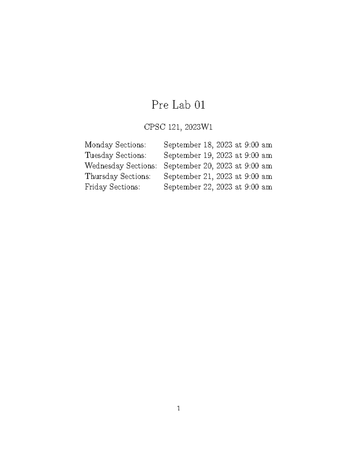 Prelab 01 - pre lab 1 tamplates - Pre Lab 01 CPSC 121, 2023W Monday ...