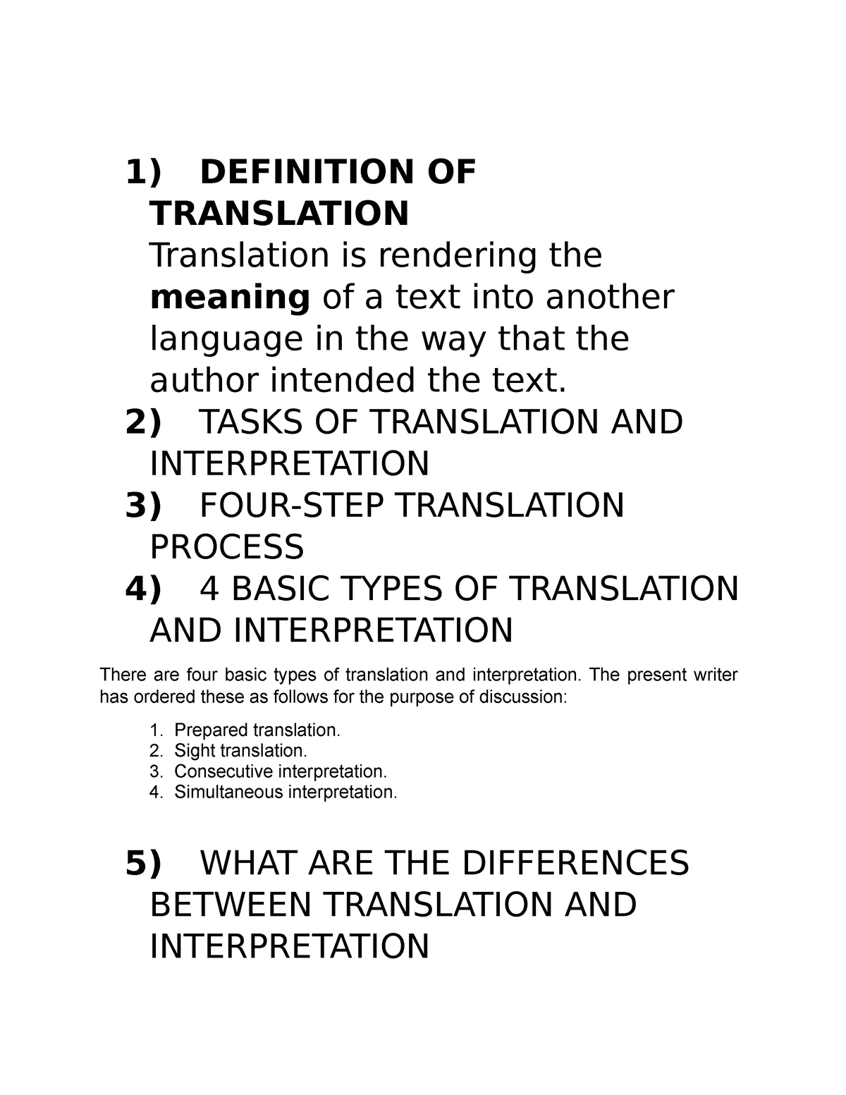 Definition OF Translation - 1) DEFINITION OF TRANSLATION Translation is ...