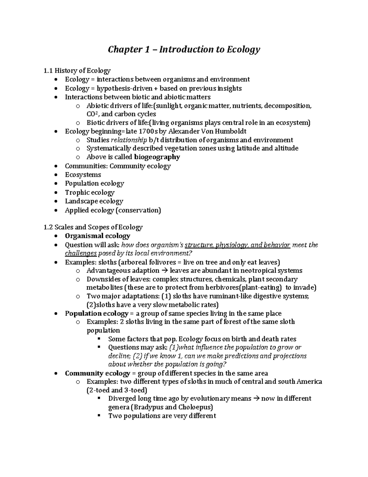 Chapter 1 Introduction To Ecology (Bio152) - Chapter 1 – Introduction ...