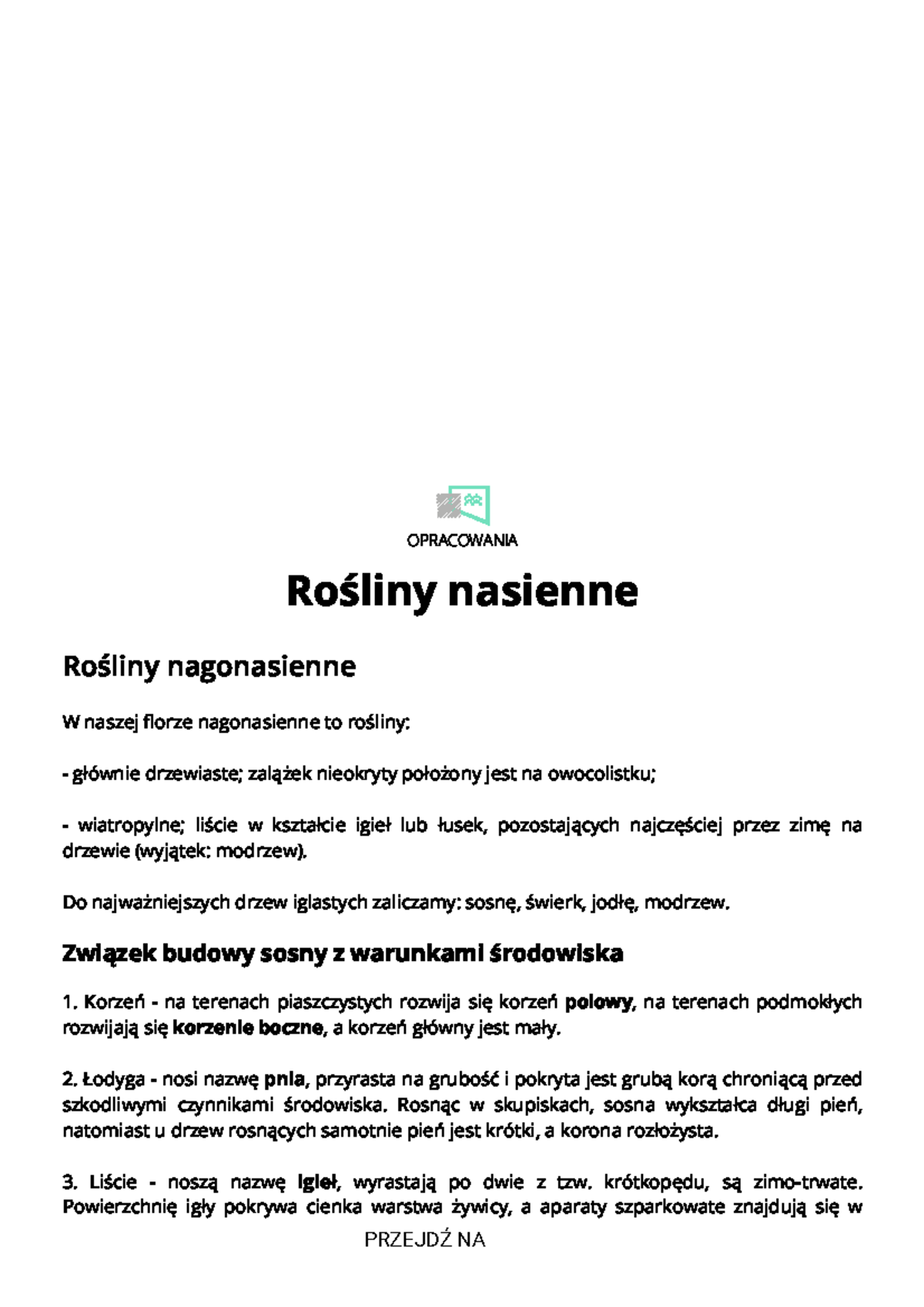 Rośliny nasienne - Rośliny nagonasienne - Biologia - Opracowania
