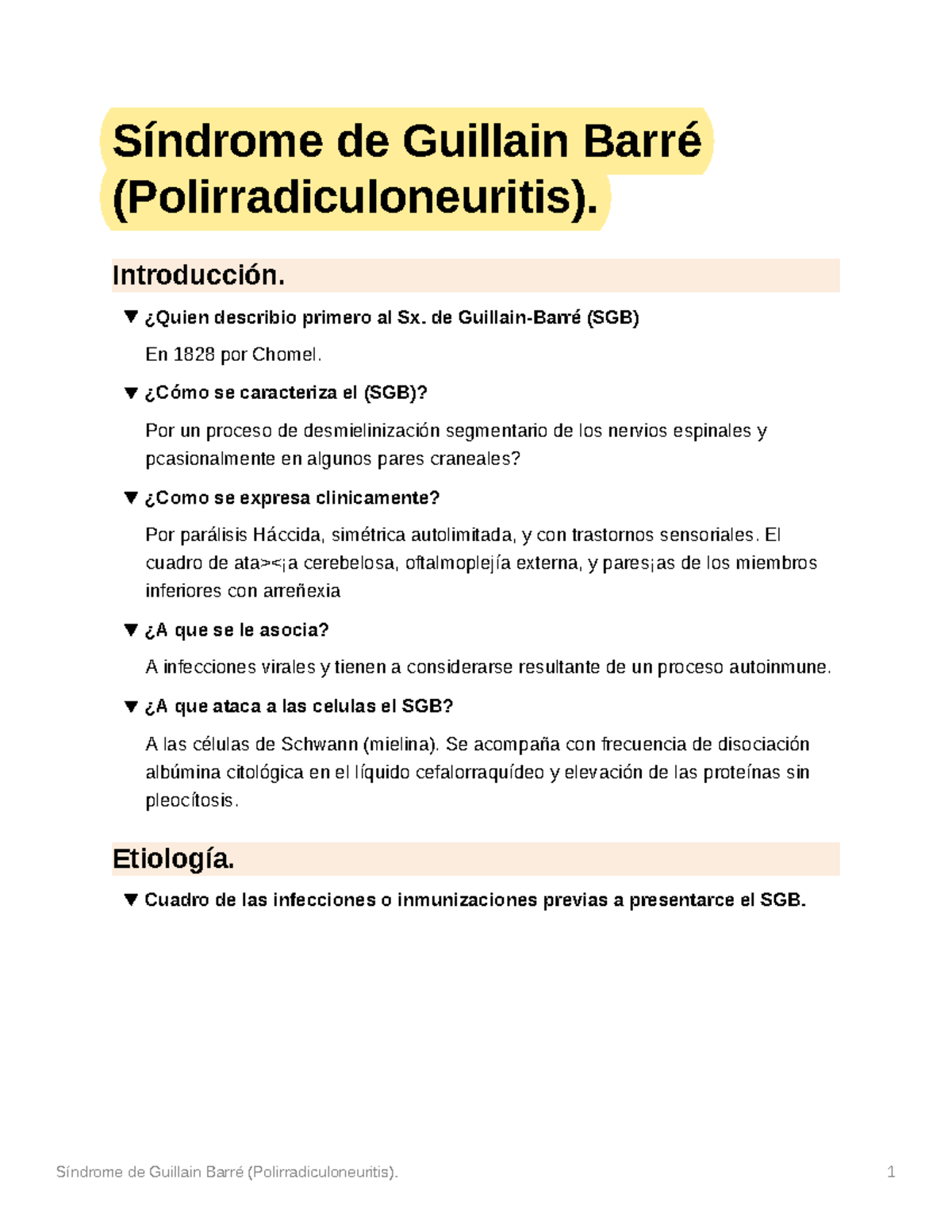 Síndrome de Guillain Barr (Polirradiculoneuritis) Resumen Infectología