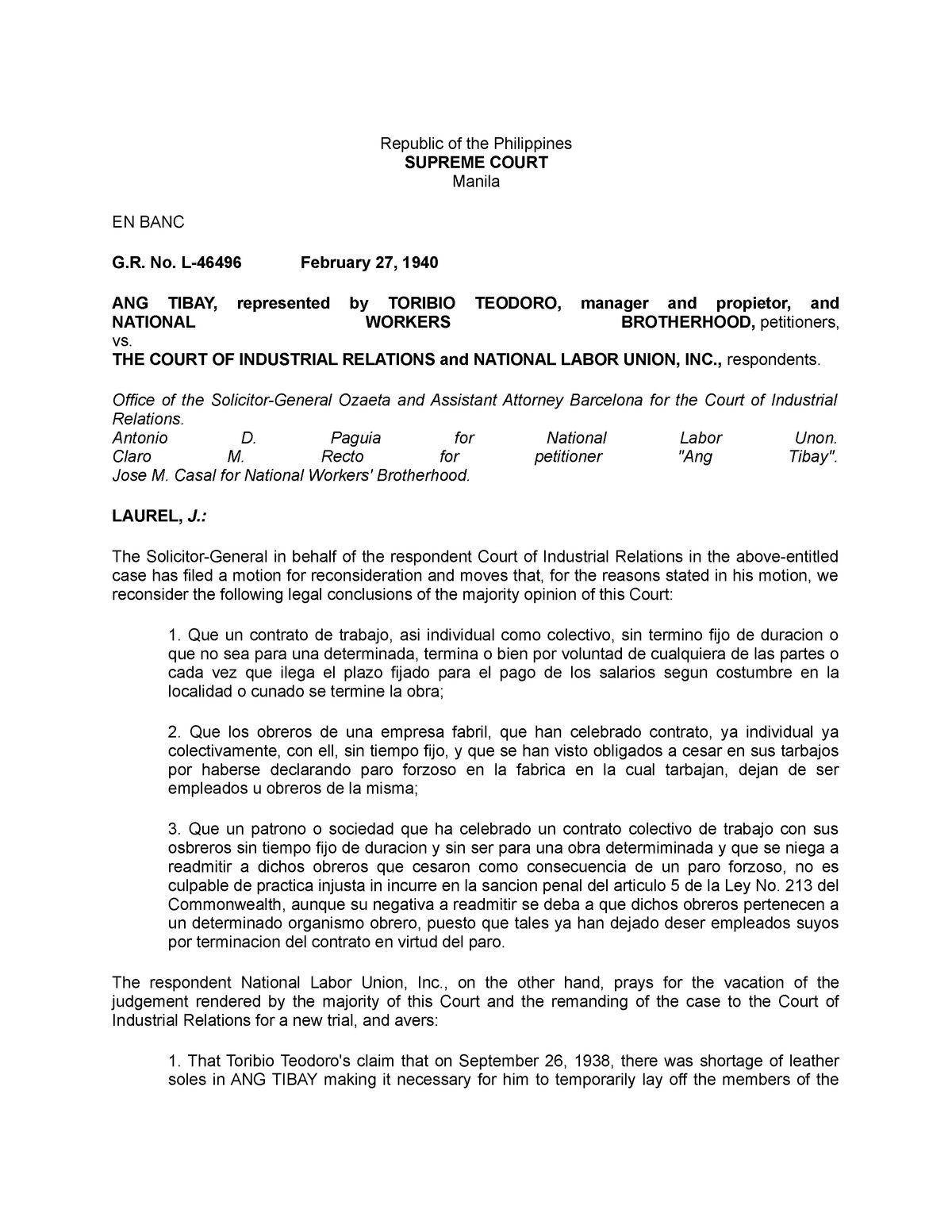 ANG Tibay Vs CIR - Case Digest - Republic Of The Philippines SUPREME ...