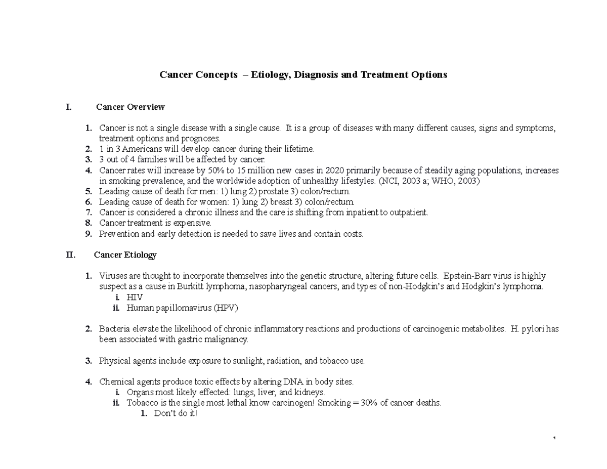 Cancer Concepts Overview - Cancer Concepts – Etiology, Diagnosis and ...