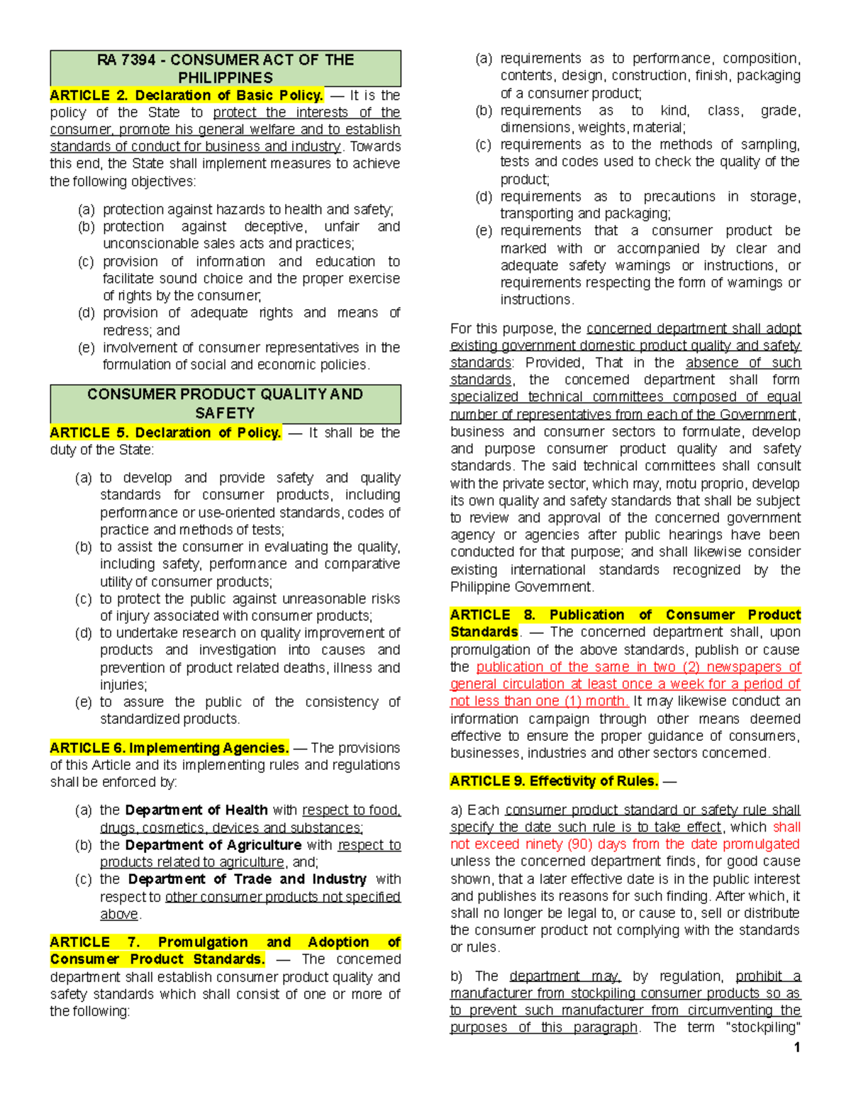 RA 7394 - Consumer ACT OF PH - RA 7394 - CONSUMER ACT OF THE ...