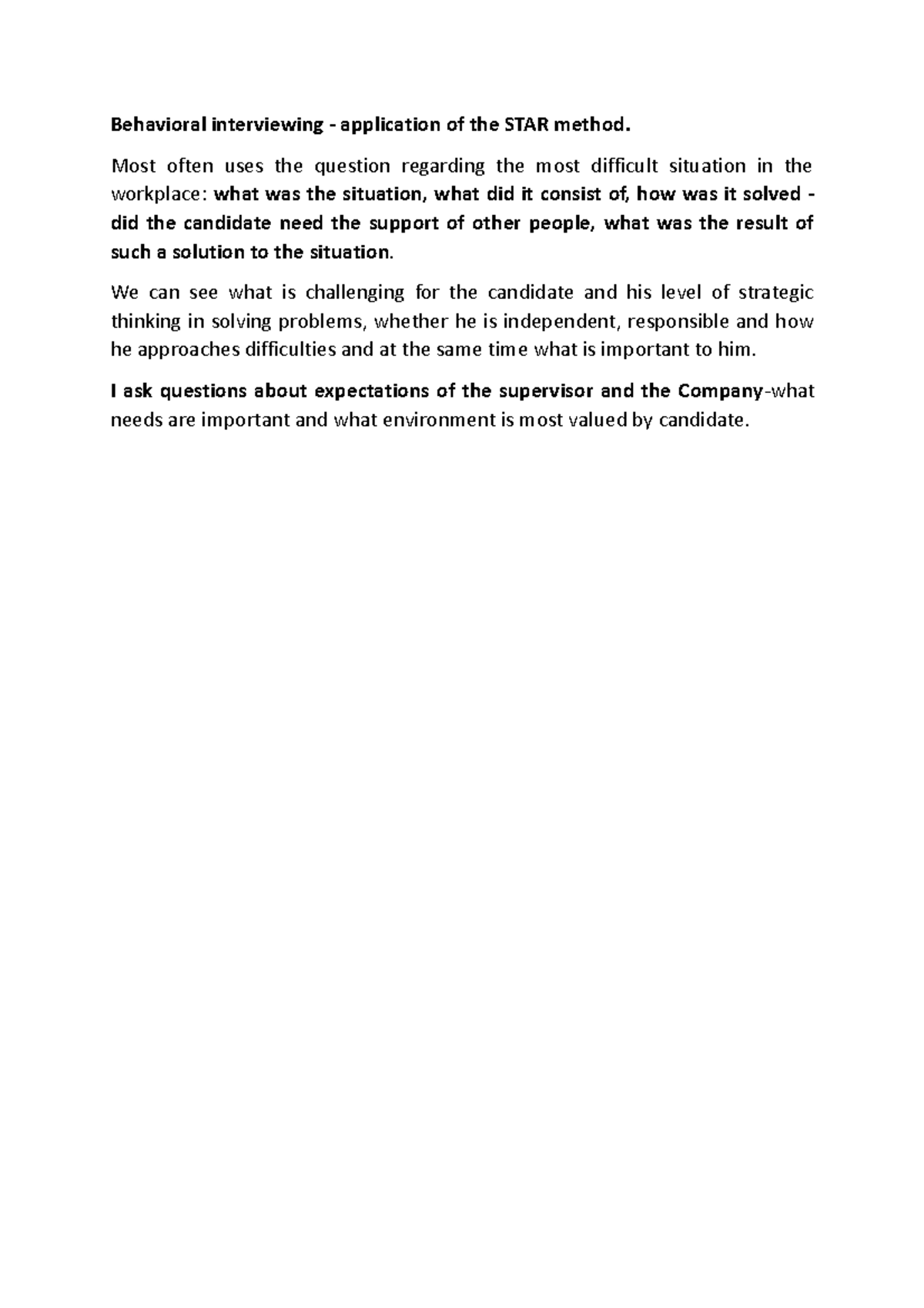 Behaviors Q - Behavioral interviewing - application of the STAR method ...