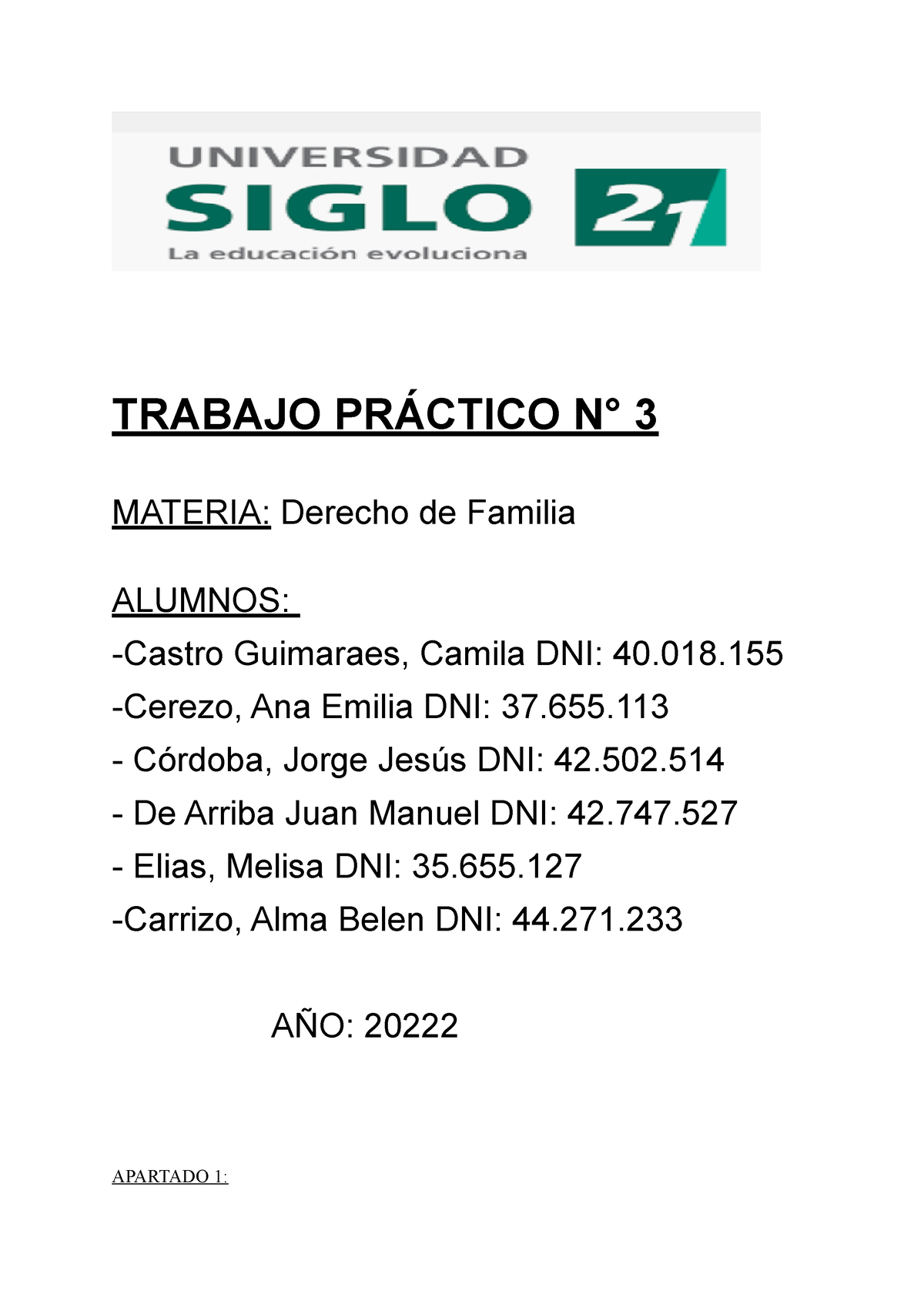 Derecho De Familia Tpn° 3 Corregido Trabajo PrÁctico N° 3 Materia Derecho De Familia 0052