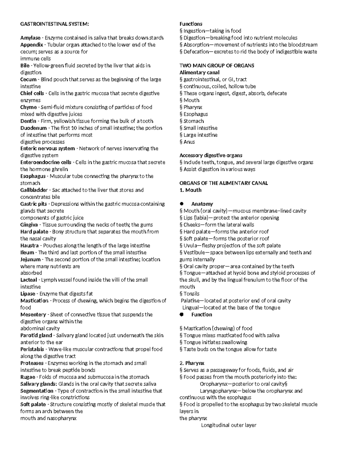 ANPH Finals - GASTROINTESTINAL SYSTEM: Amylase - Enzyme contained in ...