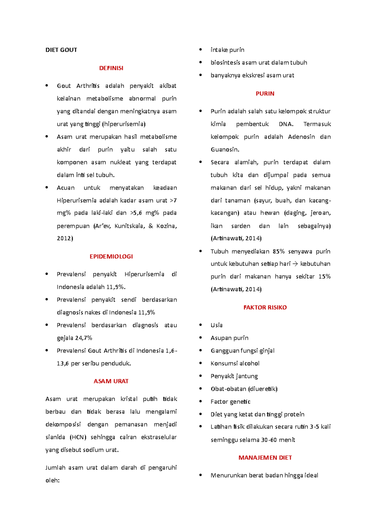 Dietetika Penyakit Degeneratif Gout DIET GOUT DEFINISI Gout Arthritis
