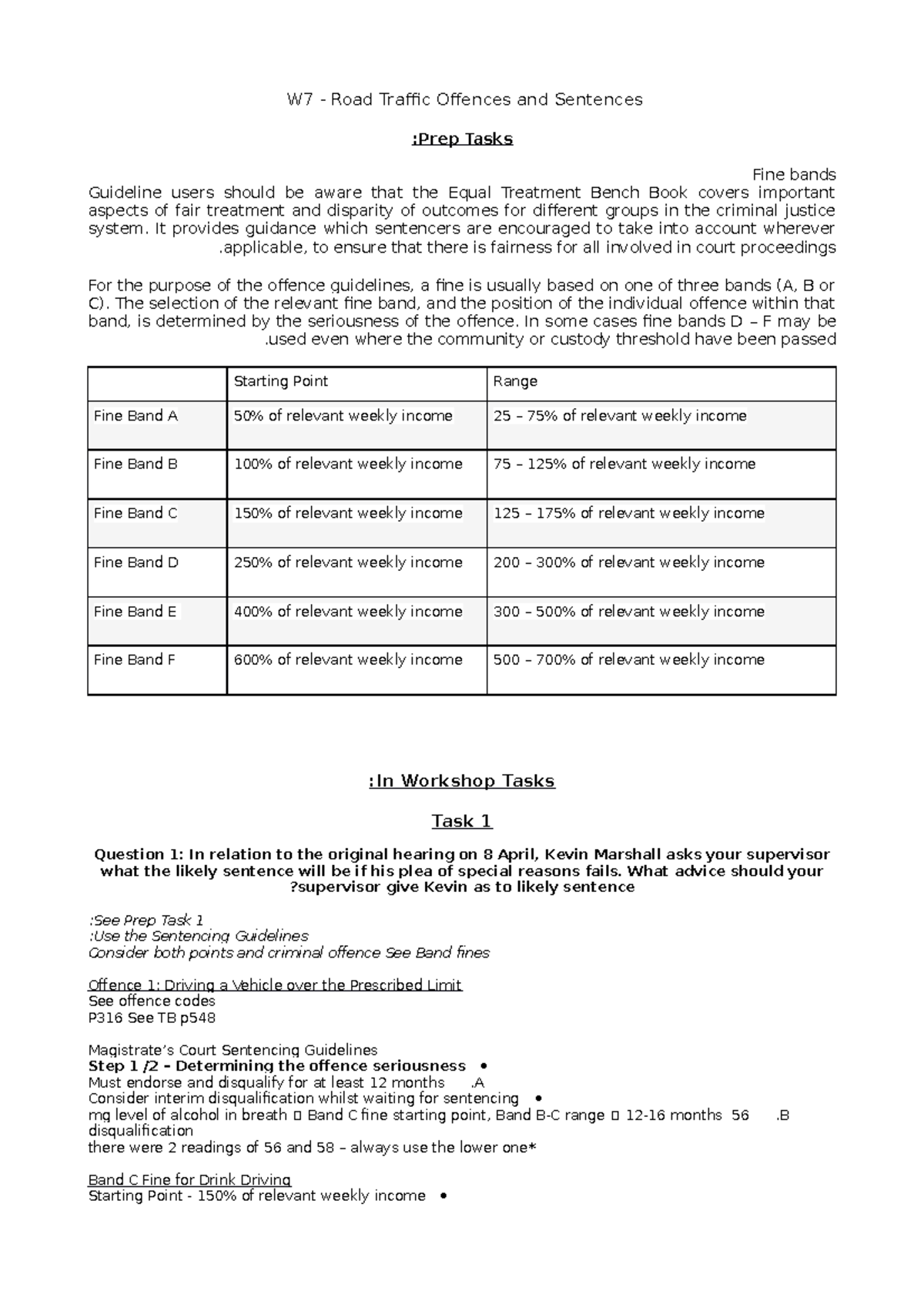 W7 notes - Road traffic - W7 - Road Traffic Offences and Sentences ...