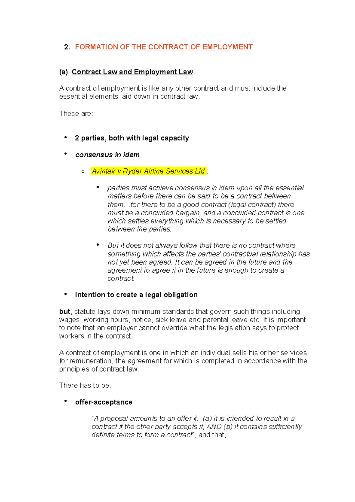 Contract Of Employment 2 FORMATION OF THE CONTRACT OF EMPLOYMENT a 