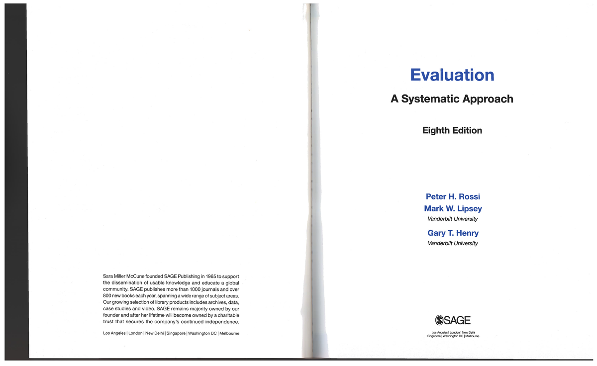 Rossi, Lipsey, and Henry Evaluation A Systematic Approach pp 16
