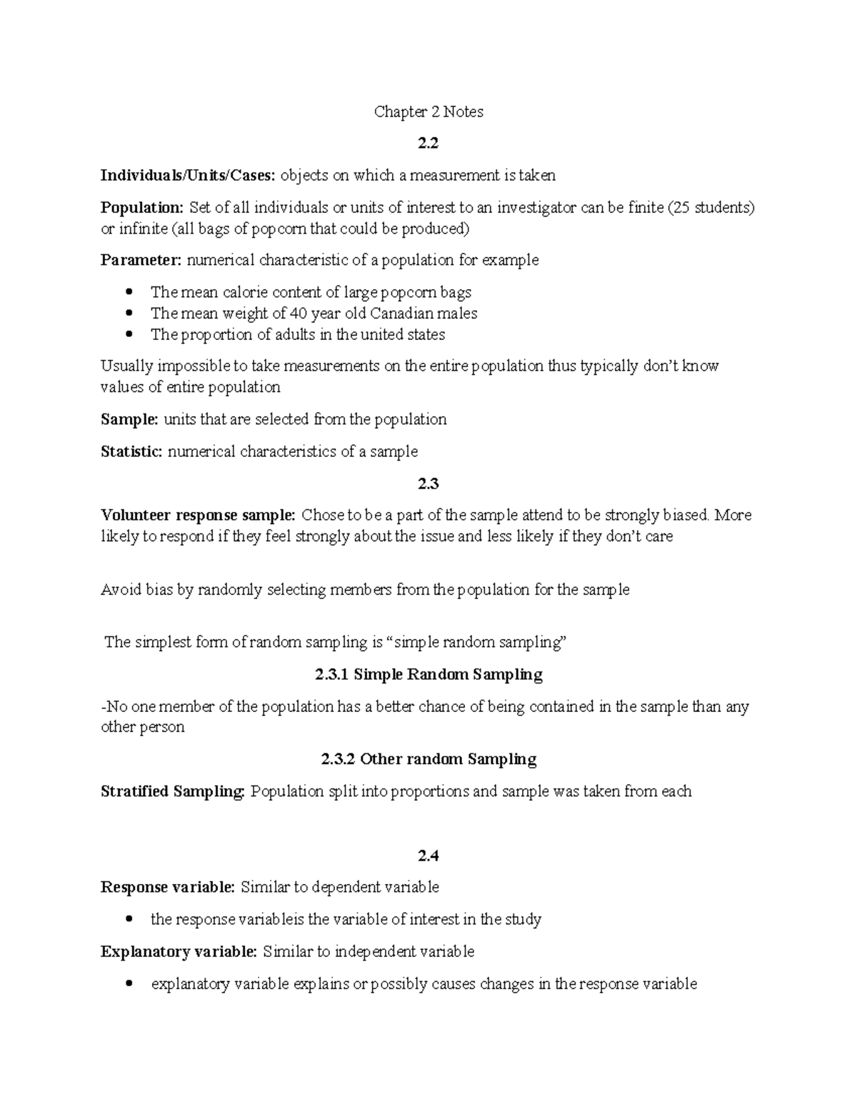 Chapter 2 Notes stat Chapter 2 Notes 2. Individuals/Units/Cases
