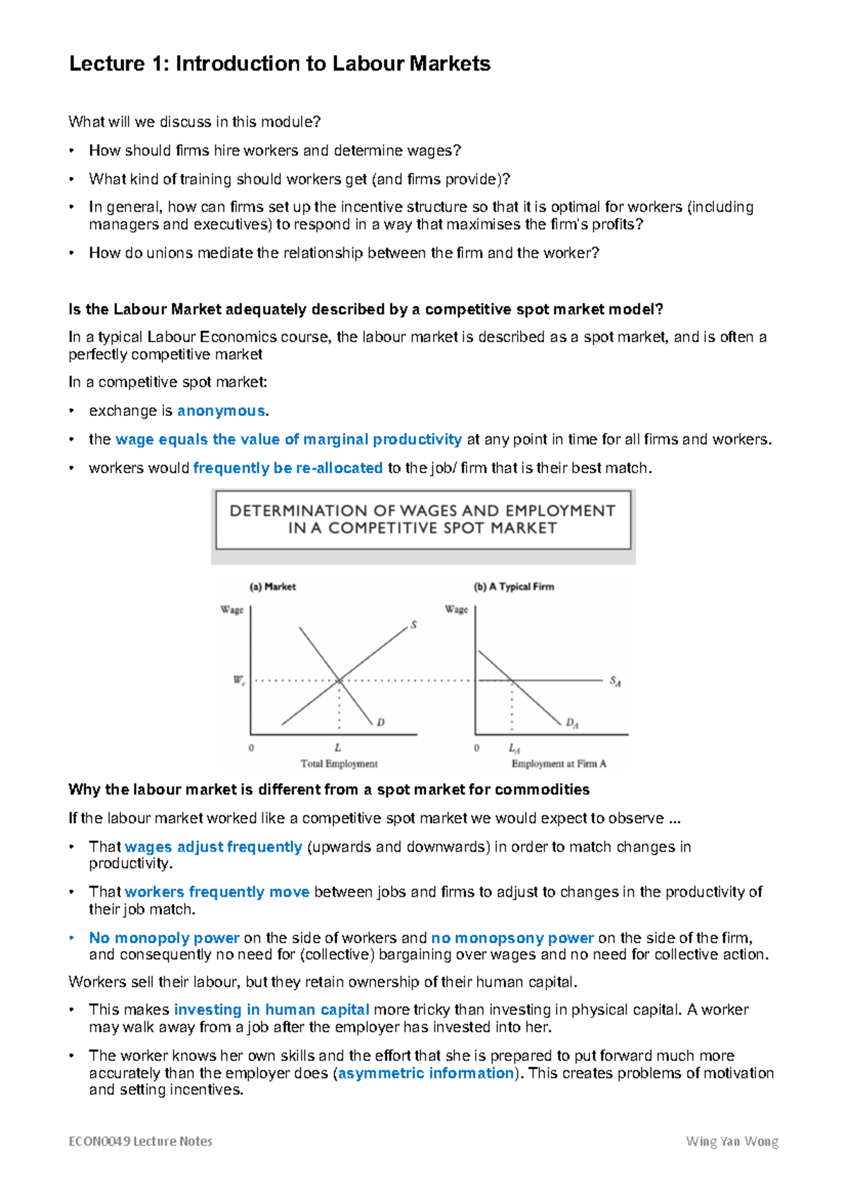 ECON0049 Lecture Notes - Lecture 1: Introduction To Labour Markets What ...