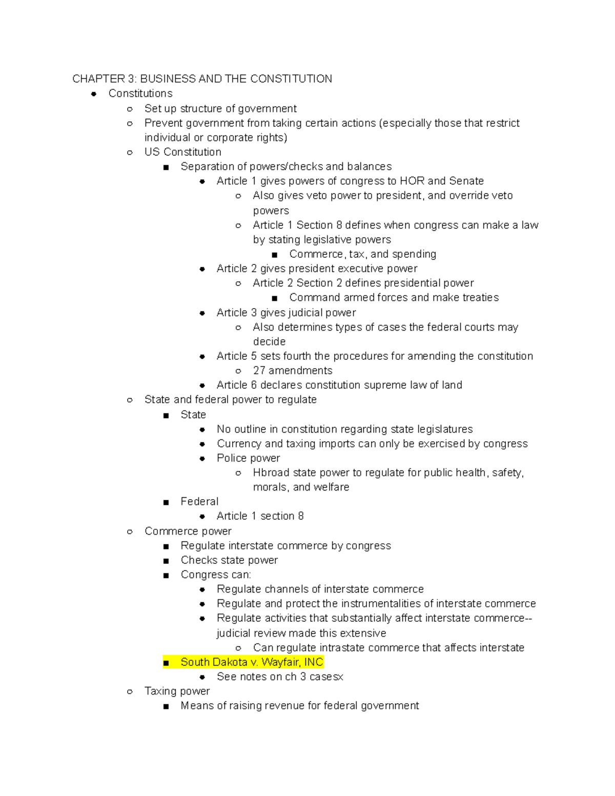 Chapter 3 Notes - CHAPTER 3: BUSINESS AND THE CONSTITUTION ...