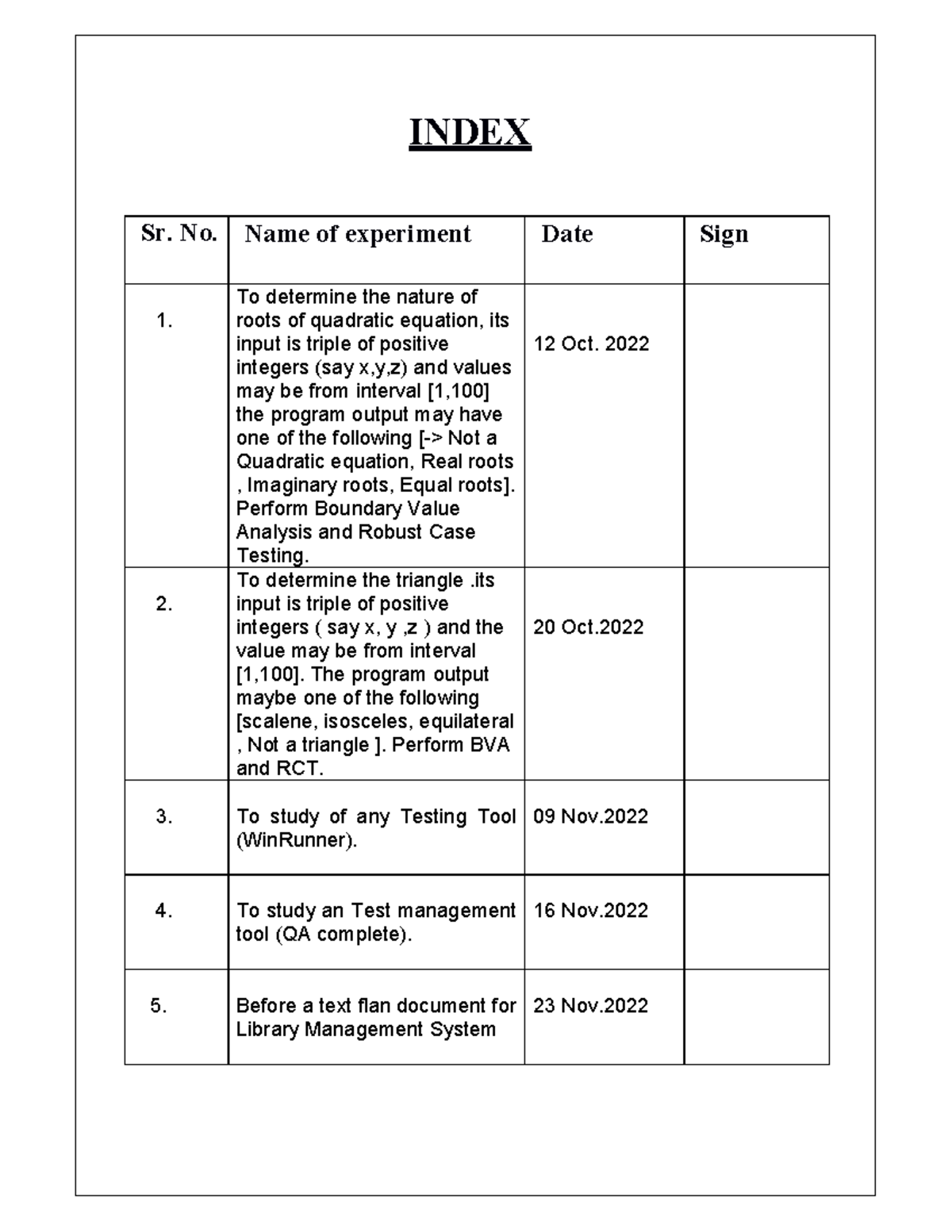 Index - INDEX Sr. No. Name of experiment Date Sign 1. To determine the ...