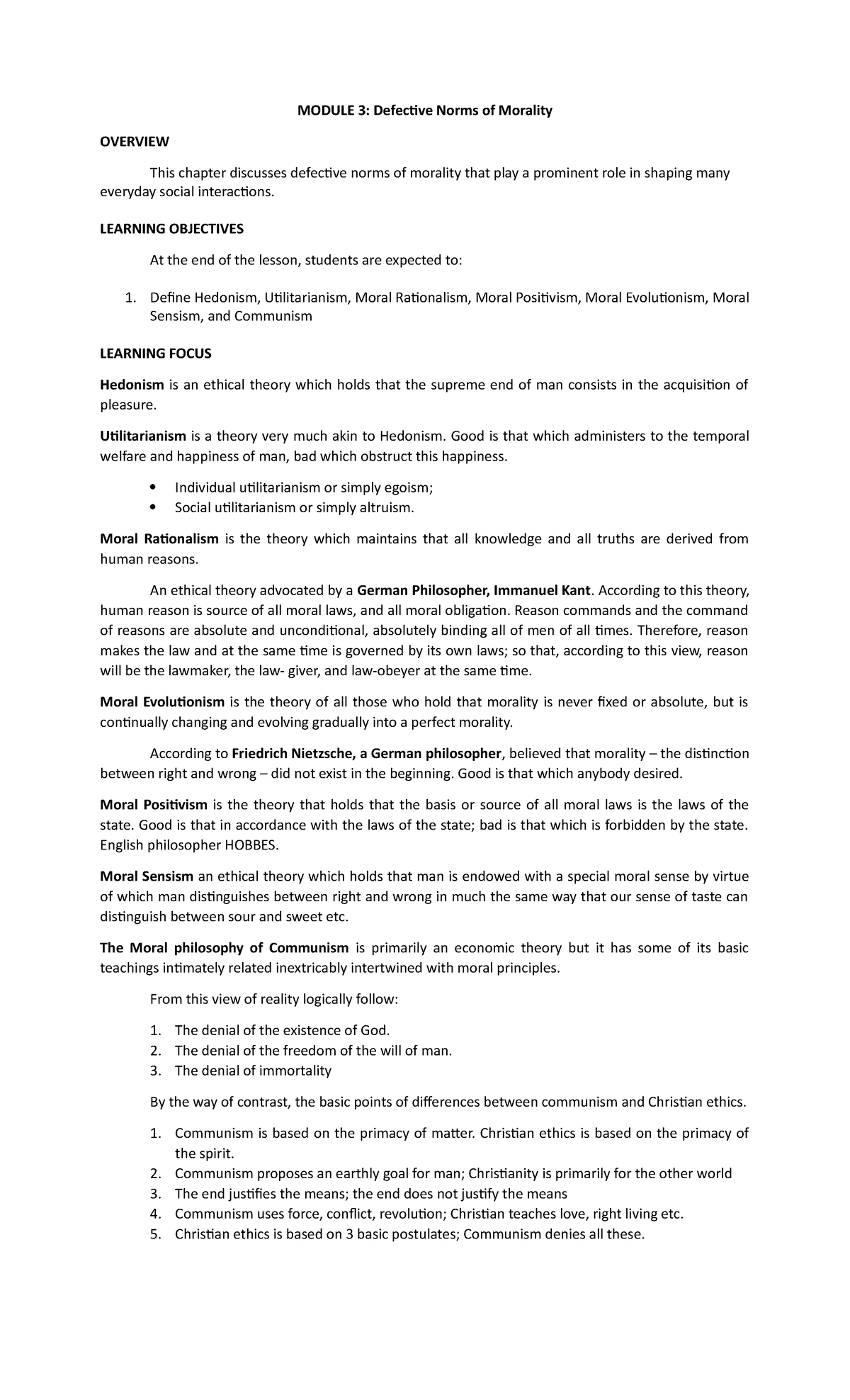 Module 3 Ethics Summer - fssf - MODULE 3: Defective Norms of Morality ...