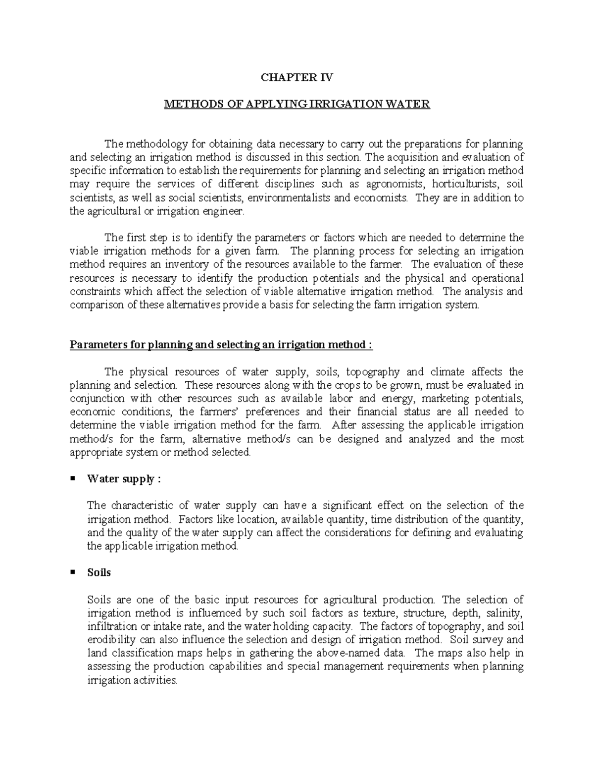 Chapter 4 Methods of Applying Irrigation Water - CHAPTER IV METHODS OF ...