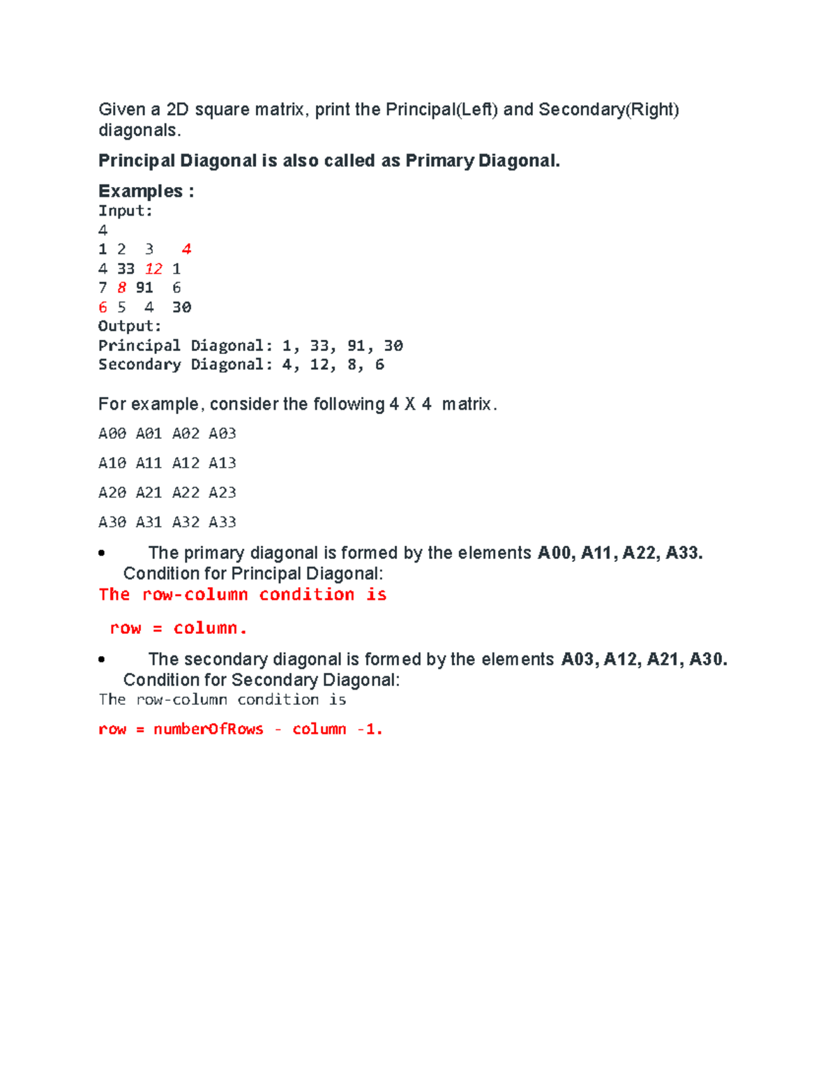 sumofthe-diagnolsof-array-given-a-2d-square-matrix-print-the