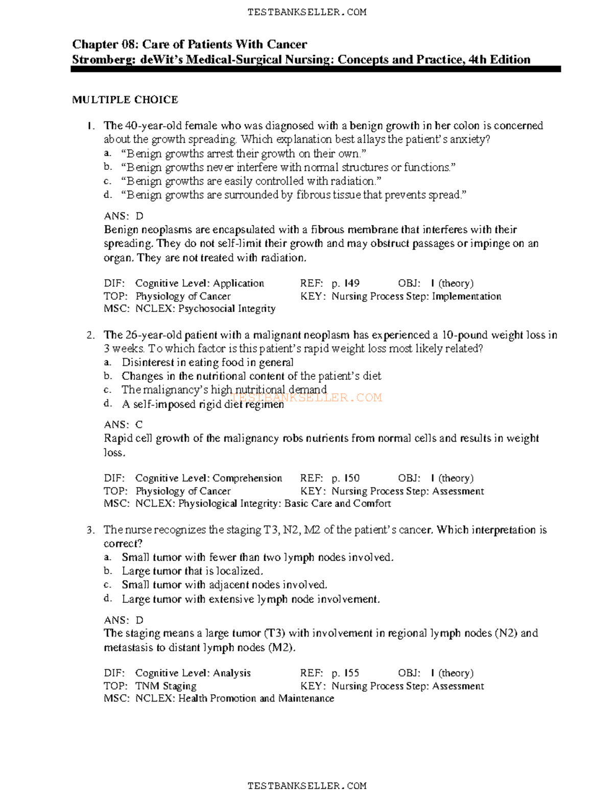 08 - Notez - TESTBANKSELLER Chapter 08: Care Of Patients With Cancer ...