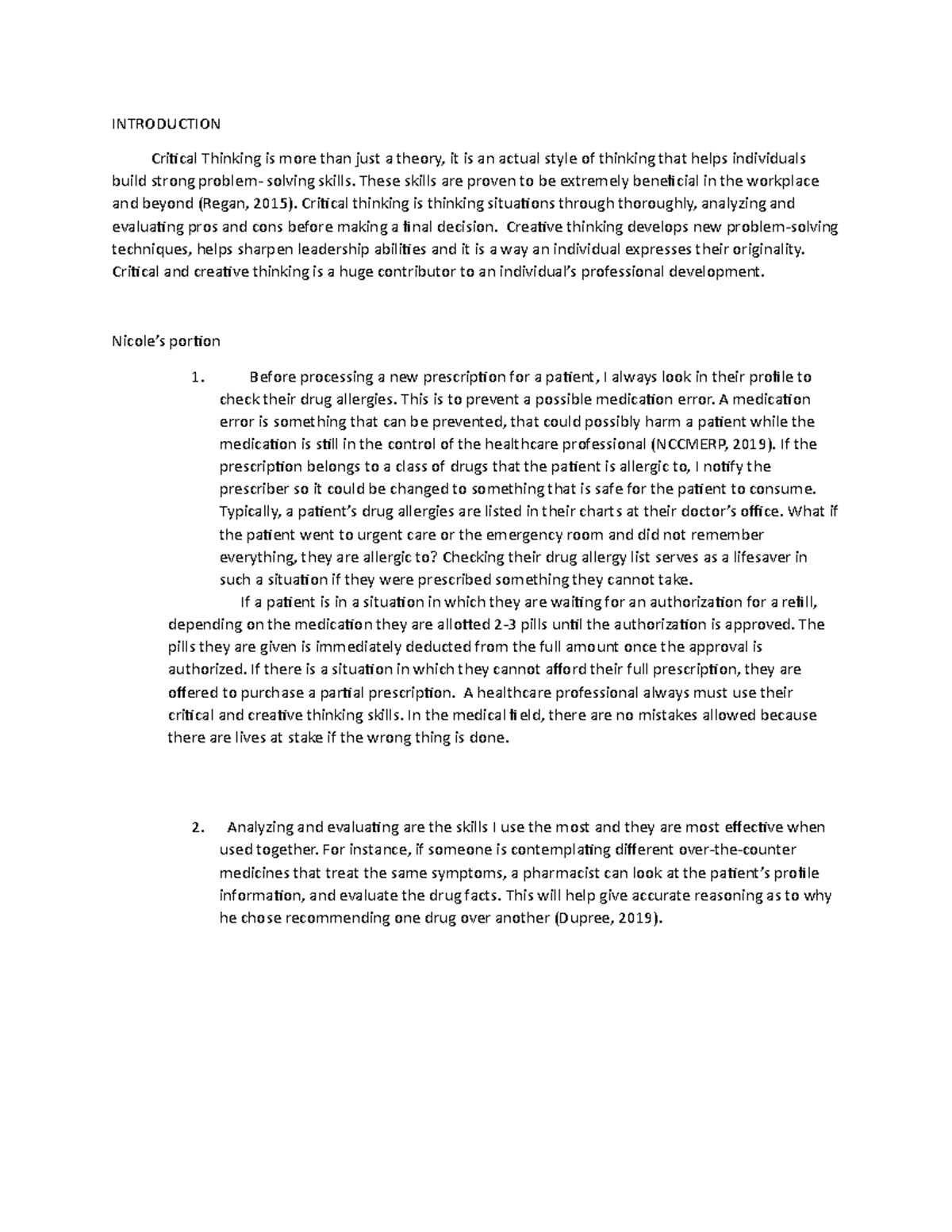 Nicole's portion Week 5 team assignment - INTRODUCTION Critical ...