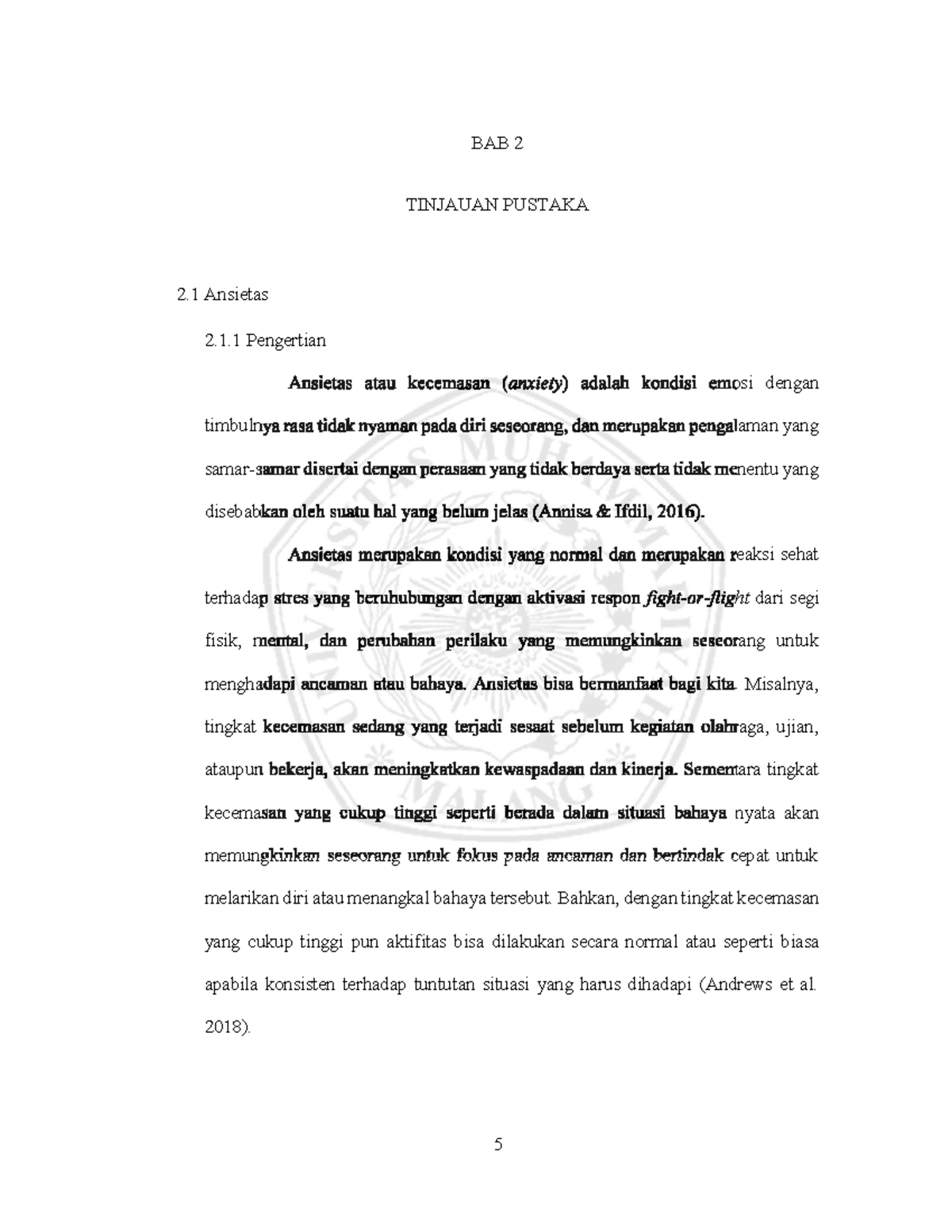 BAB2 Anxiety Disorder - 5 BAB 2 TINJAUAN PUSTAKA 2 Ansietas 2.1 ...