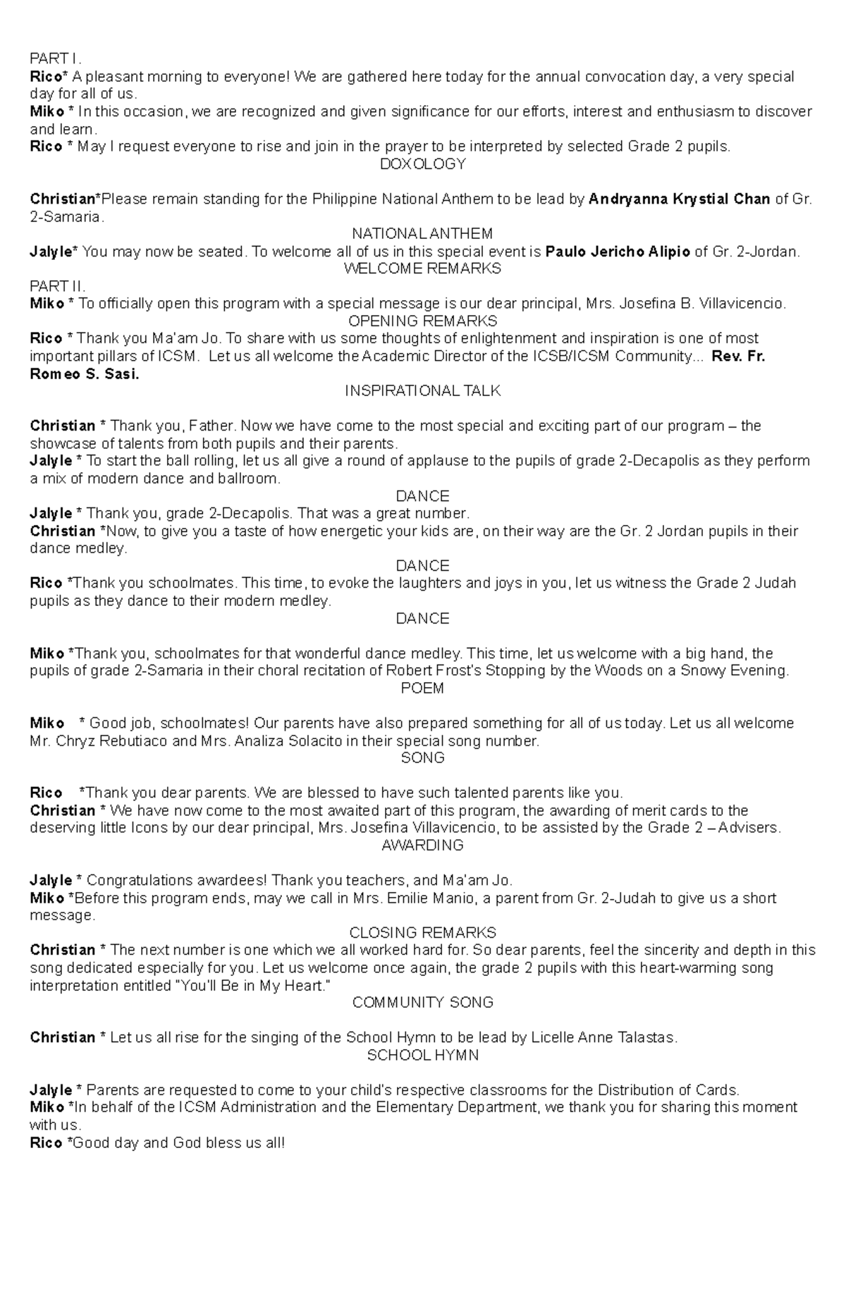 Convo script - anek anek - PART I. Rico* A pleasant morning to everyone ...