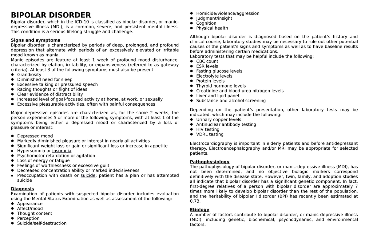 Bipolar Disorder Transes BIPOLAR DISORDER Bipolar disorder, which in the ICD10 is classified