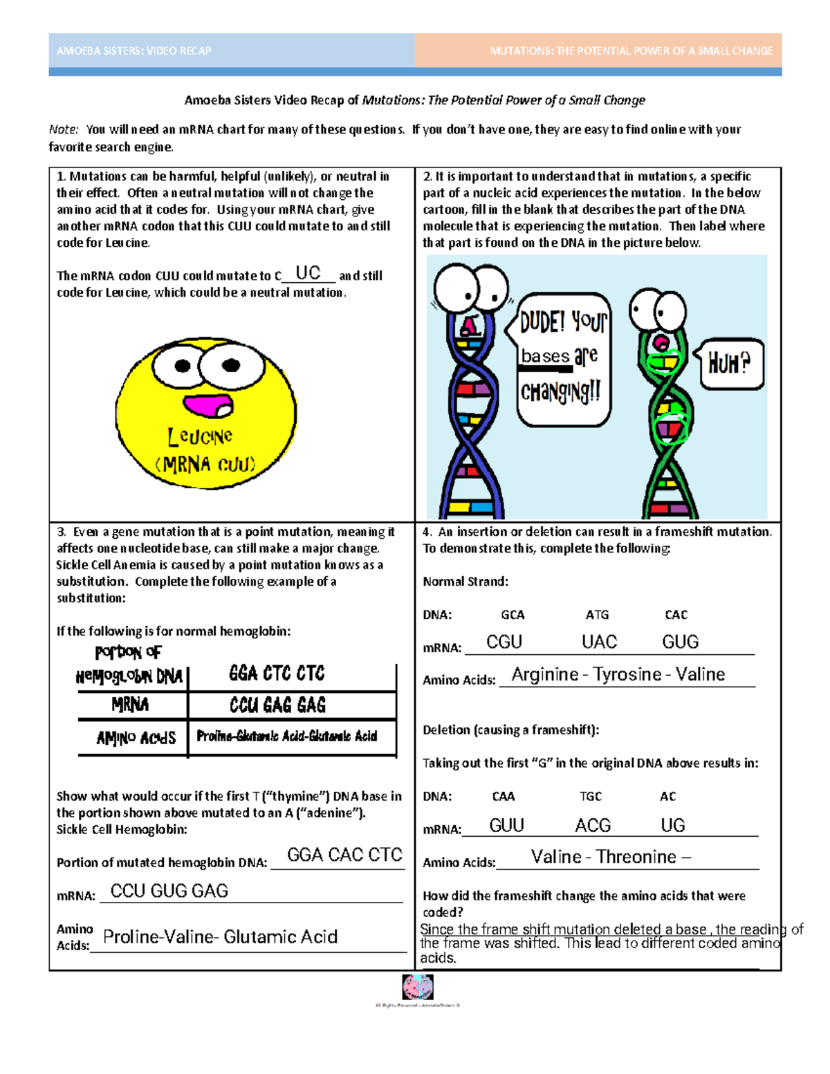 Kami Export - Amoeba sisters potential power of change - AMOEBA SISTERS:  VIDEO RECAP MUTATIONS: THE - Studocu