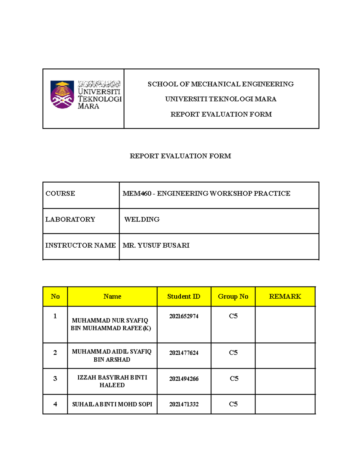 welding experiment report