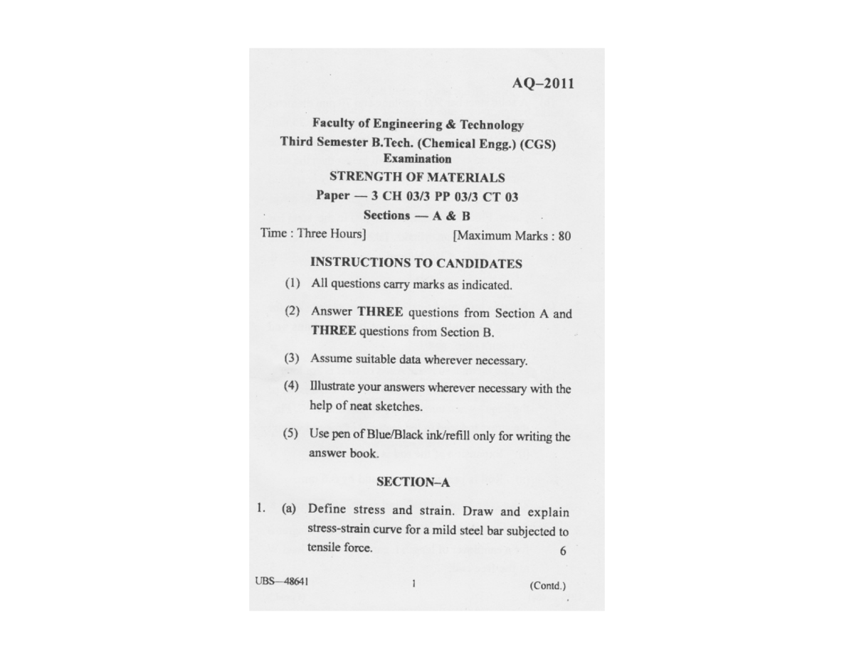 2016 AQ(Summer)Strength of Materials - Strength of Materials - Studocu